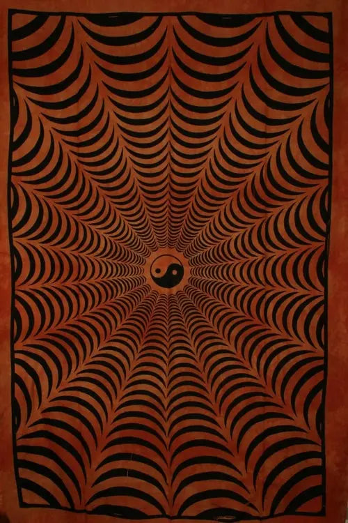 Saffron Trippy Yin Yang 3D Hand-loom Style Tapestry Silver Hestia