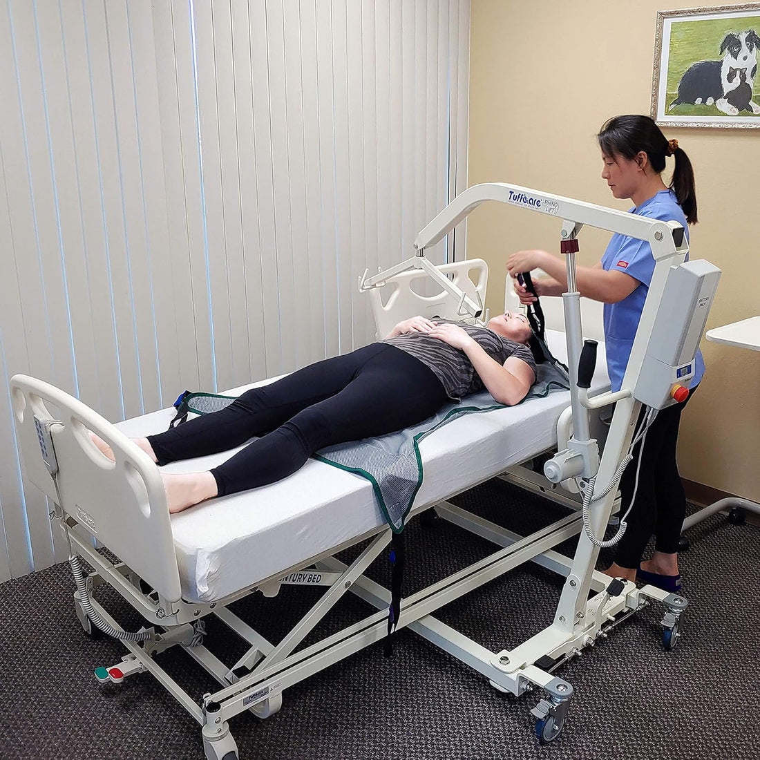 Electric Patient Lift - Rhino Lift with Manual Low Base - with Shower Full Sling(Medium), 450 Lb. Weight Capacity.