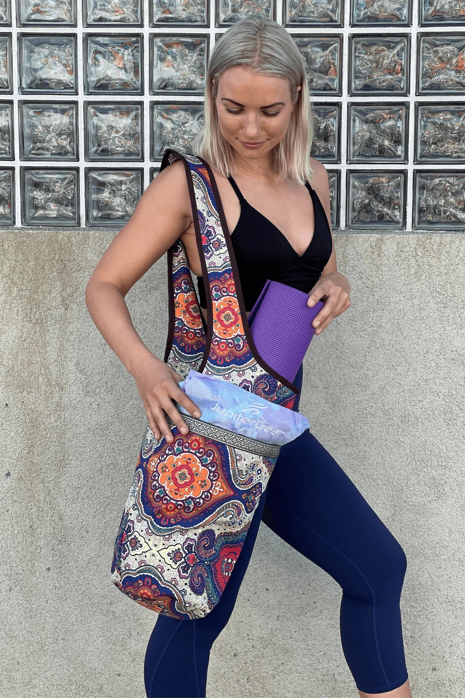 JupiterGear Yoga Mat Carrying Tote Bag with Large Pockets Black Lavender