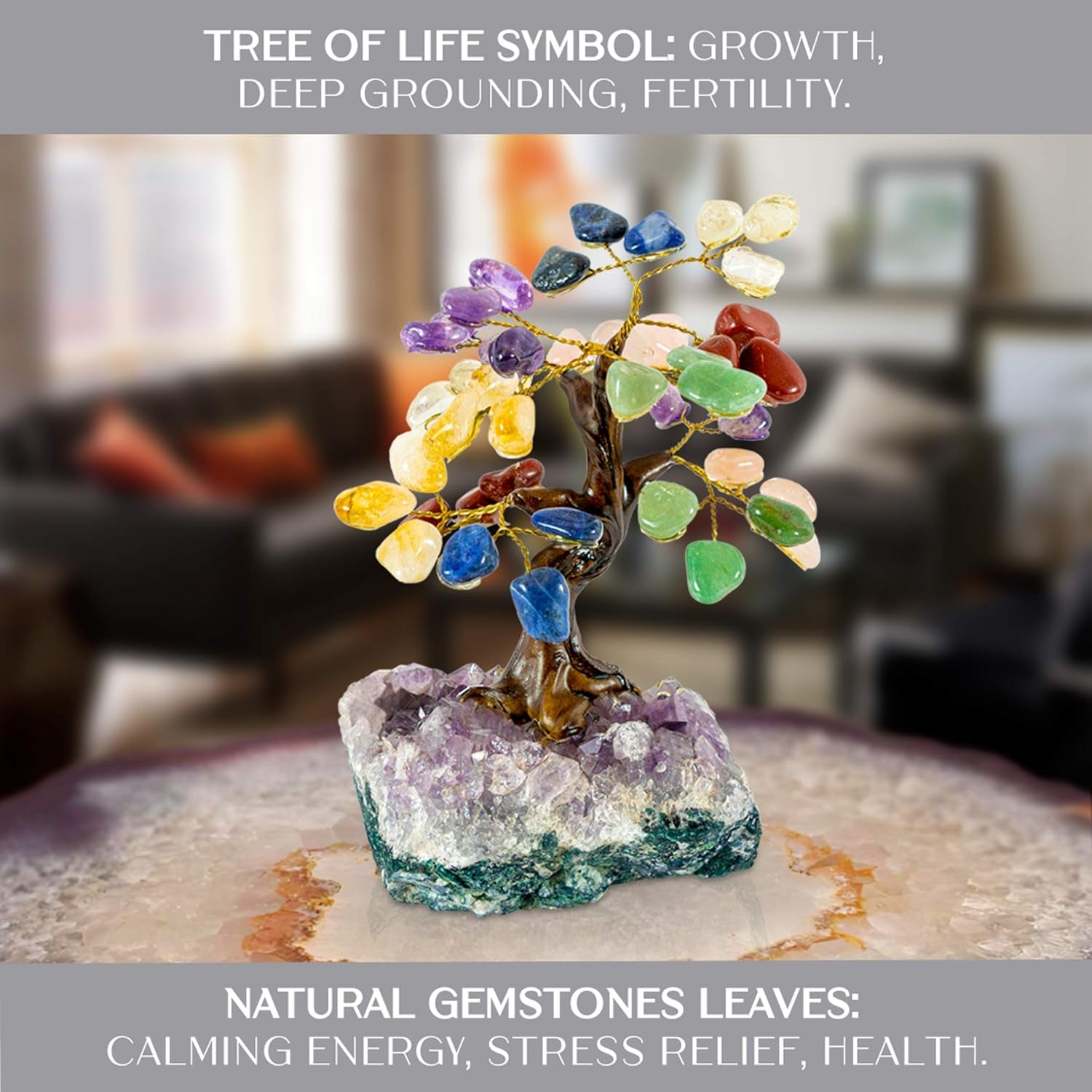 Crystal Tree - Amethyst Healing Chakra Tree of Life - Energy & Feng Shui Amethyst Tree - Crystal Decoration - Directly Sourced from Best Local Quality Control Team - 6" 1.2 Lbs (Tree Chakra)