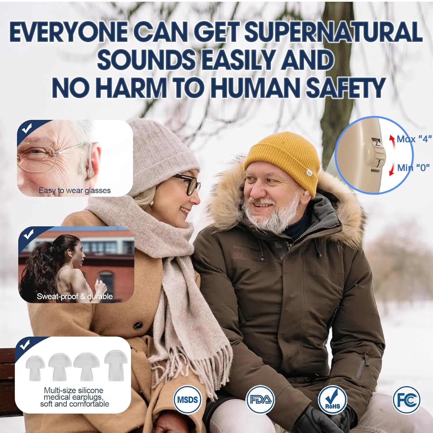 Hearing Aids for Seniors with Noise Reduction & Volume Control - Digital Rechargeable Portable Hearing Amplifiers for Adults with Mild to Moderate Hearing Loss, Includes Cyclic Charging Case