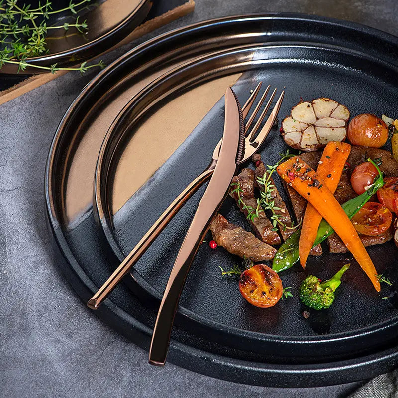 Creative Black Gold Ceramic Plate Household Dishes Crimson Medea