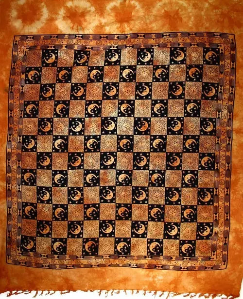 Checkered Sun & Moon with Tassels Tapestry Silver Hestia