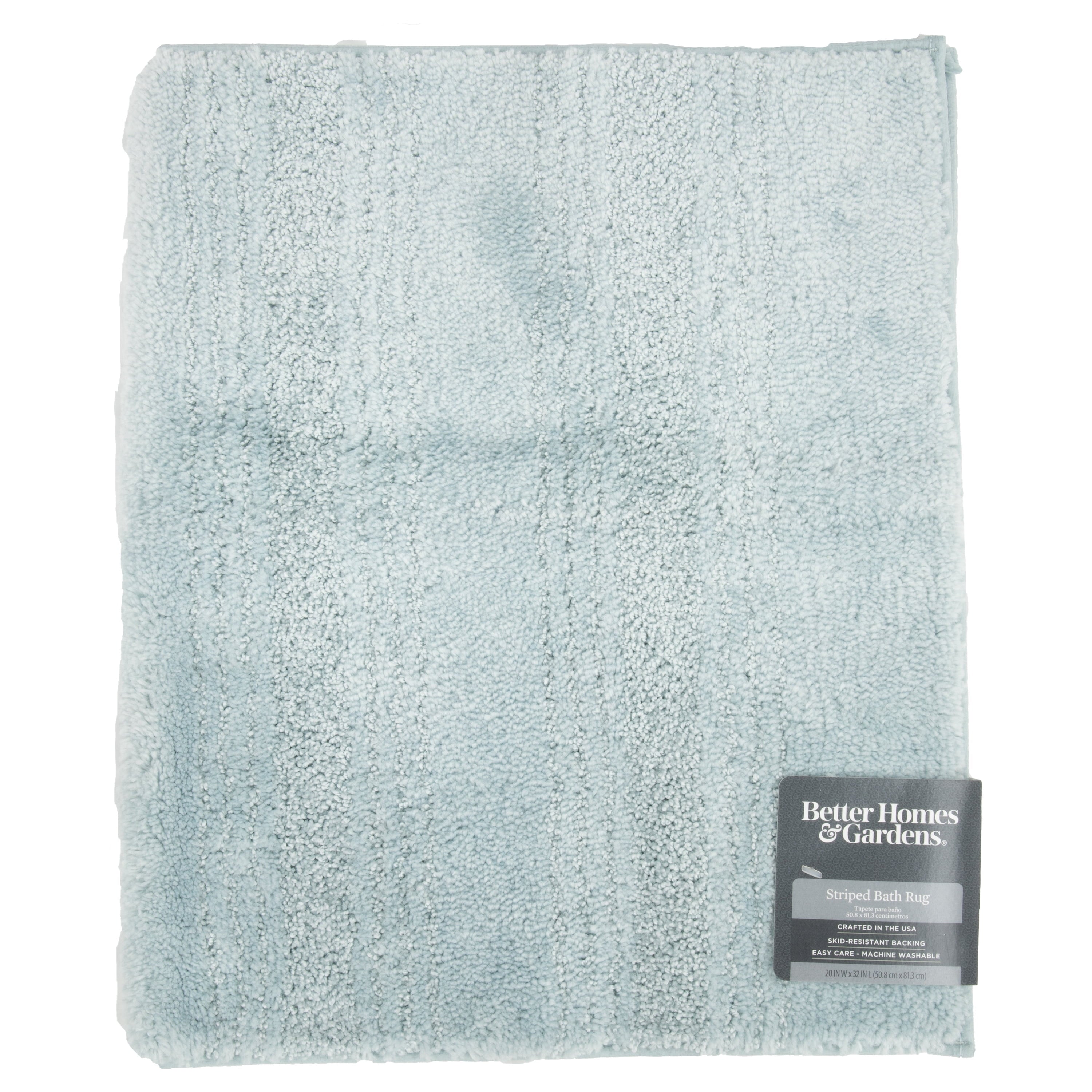 Solid Stripe Light Blue Nylon Bathroom Rug, 20"X32" - 1 Each