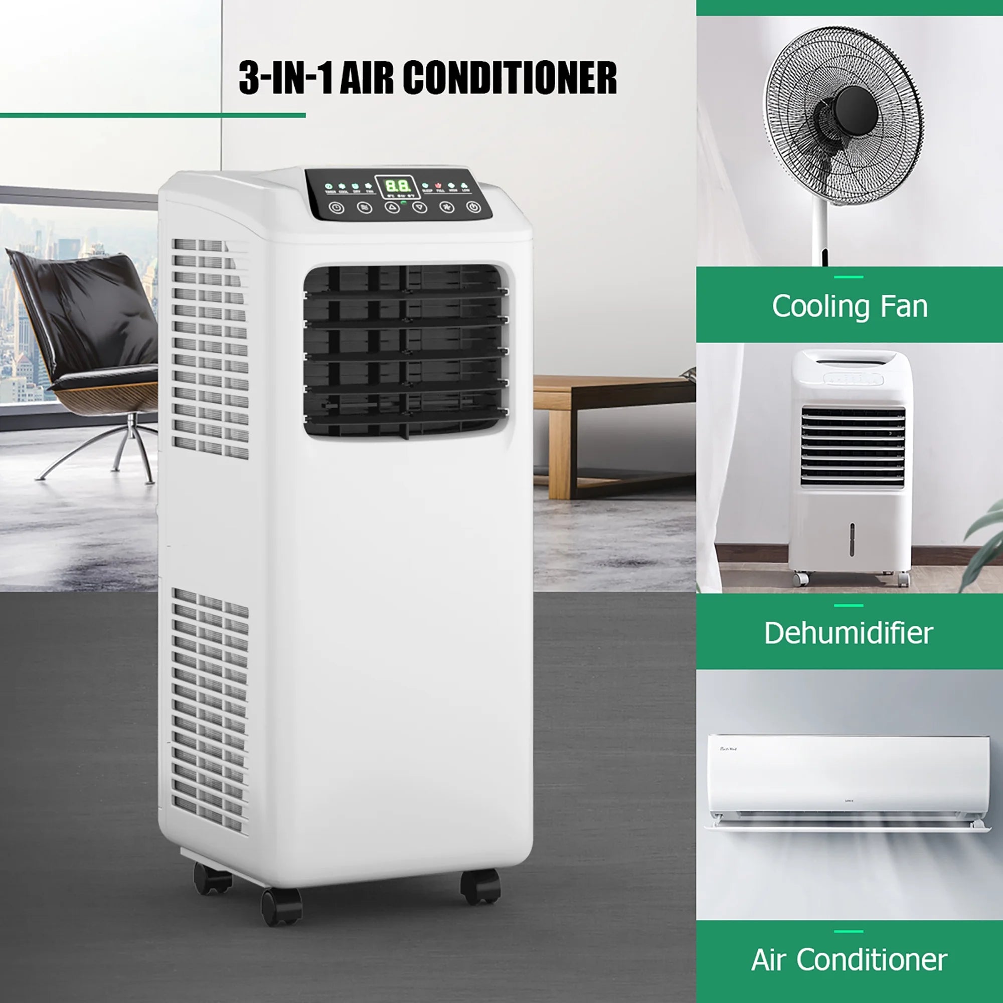 5500 BTU (9000 BTU ASHRAE) 3-In-1 Portable Air Conditioner W/Built-In Dehumidifier and Window Kit