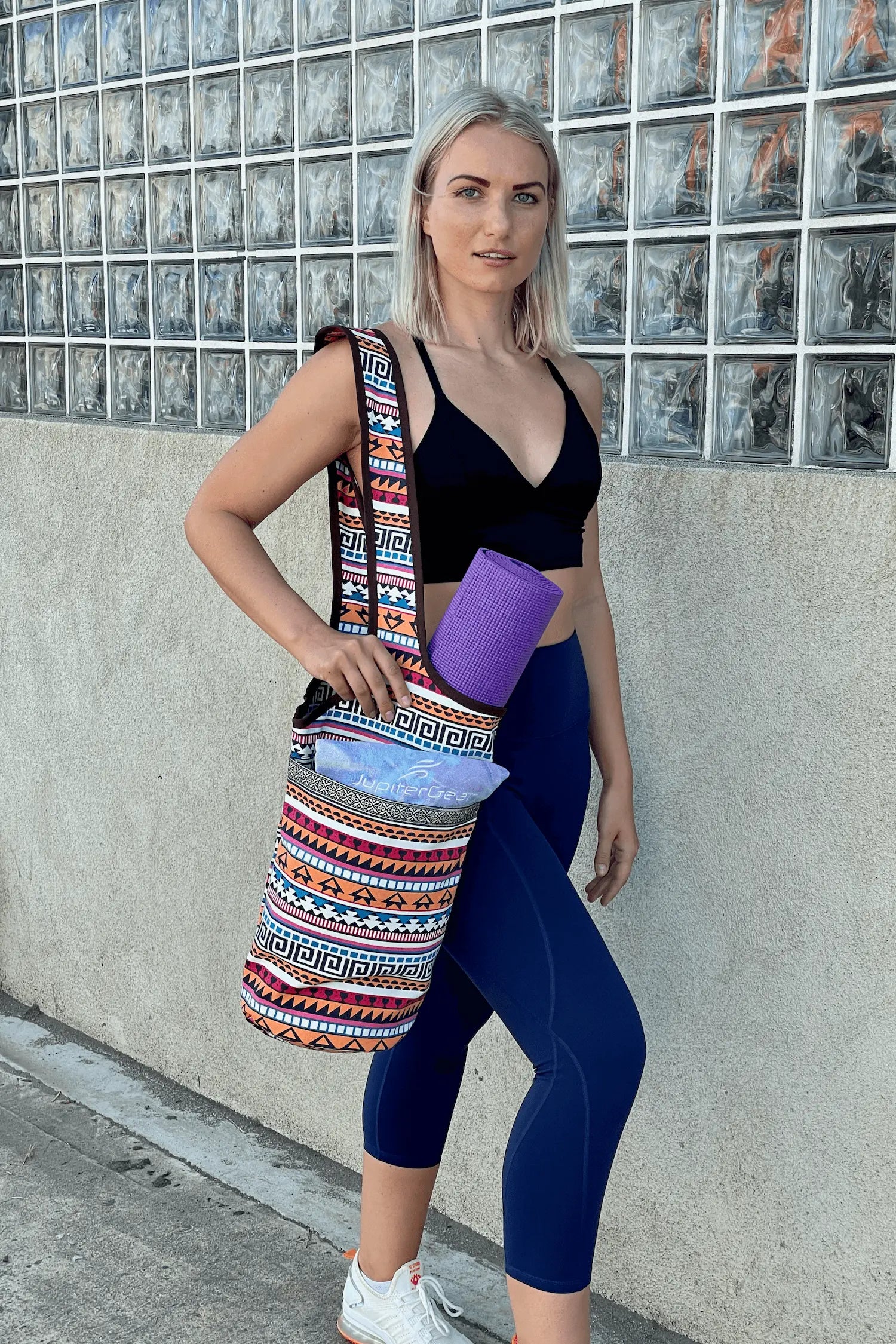 JupiterGear Yoga Mat Carrying Tote Bag with Large Pockets Black Lavender