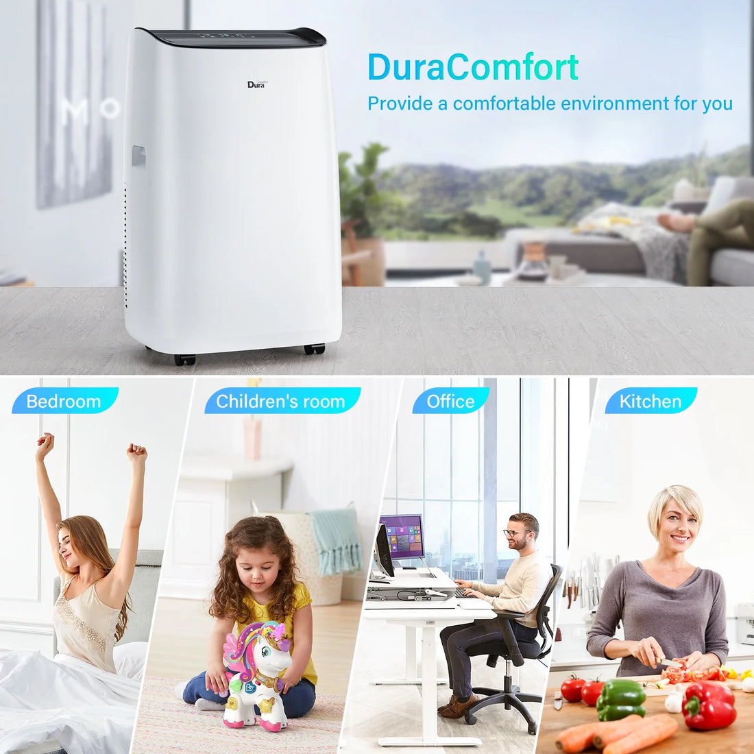 Portable Air Conditioner with Heat, 8150 BTU (12000 BTU ASHRAE) , Smart Wifi, Cools up to 350 Sq Ft, White
