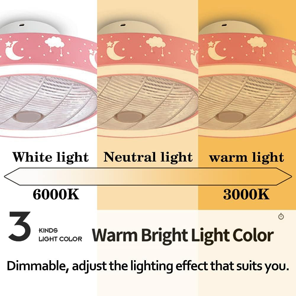 Ceiling Fan with Lights,20" Flush Mount Ceiling Fan,72W Enclosed Ceiling Fan with Remote Control Dimmable,3 Color(3000K-6500K),Low Profile Ceiling Fan,Timing 1/2H 3 Files,Children&