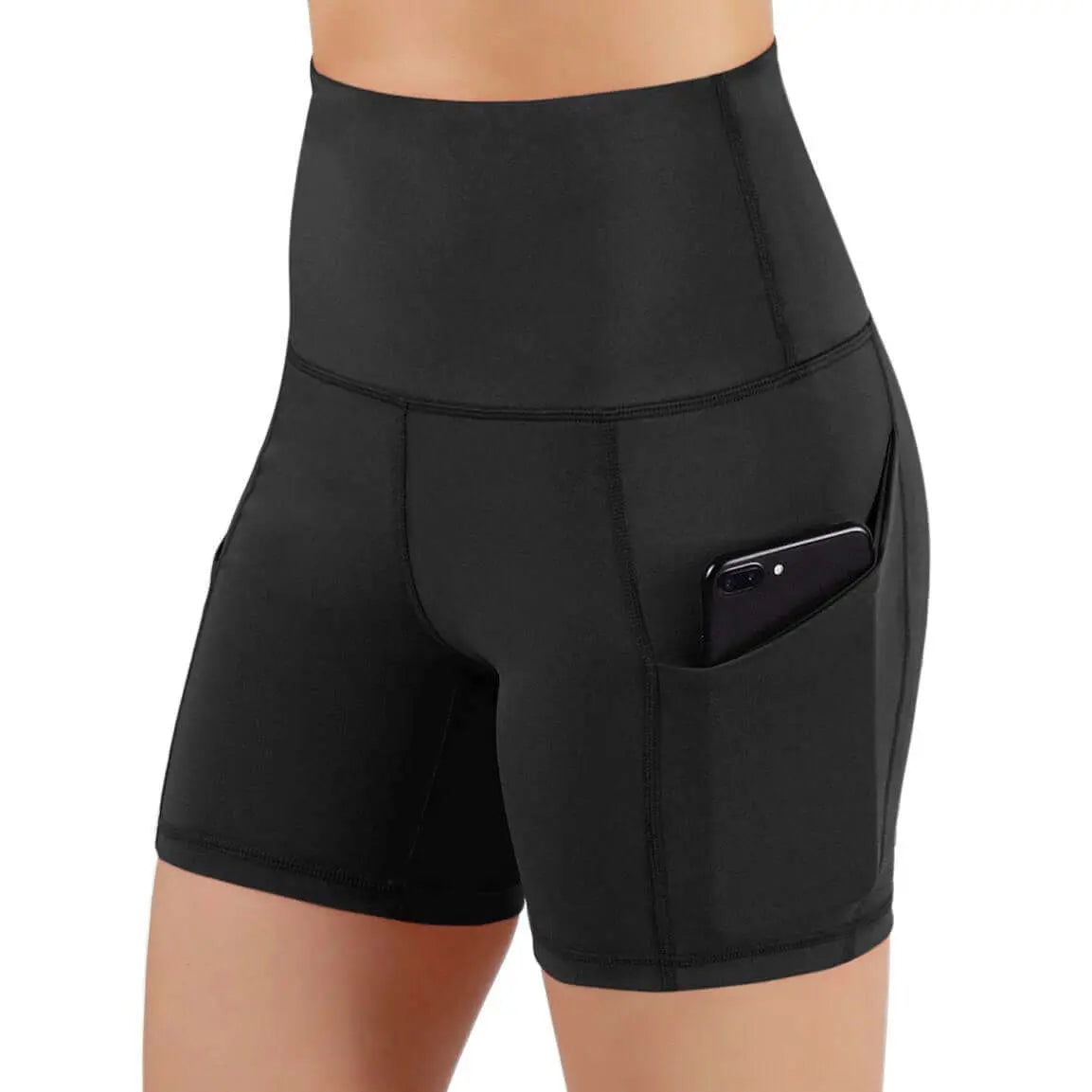 Jolie High-Waisted Athletic Shorts with Hip Pockets Black Lavender