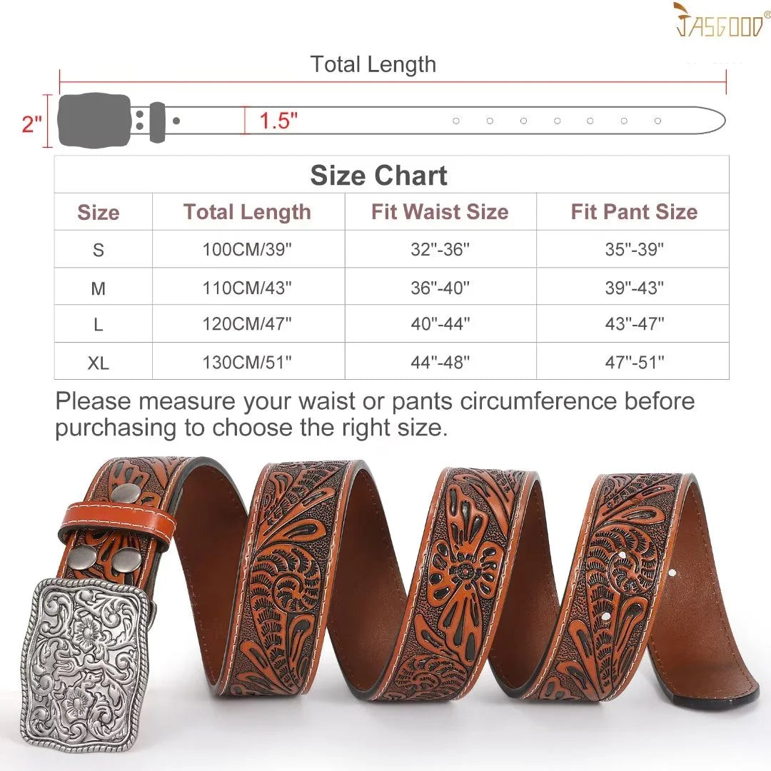 Men Women Western Belts Floral Embossed Leather Country Belt Cowgirls Cowboy