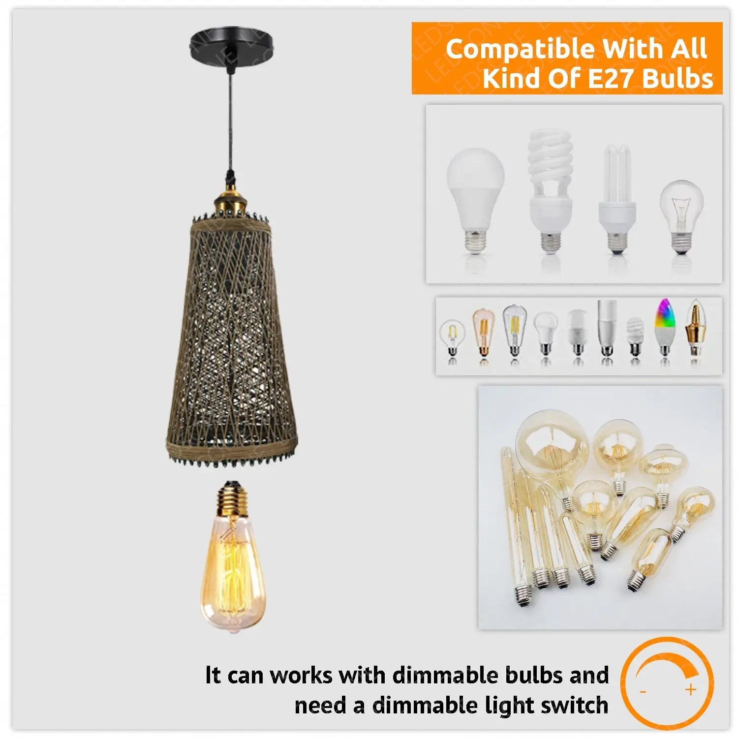 Natural Rattan Style Ceiling Pendant Light Shade E27 Base Handmade Sangria Angel