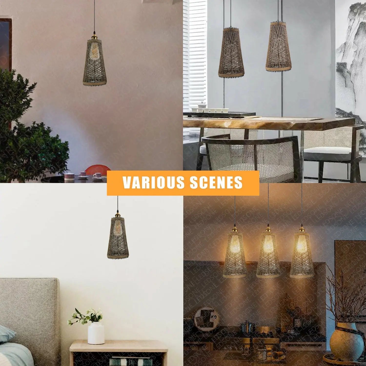 Natural Rattan Style Ceiling Pendant Light Shade E27 Base Handmade Sangria Angel