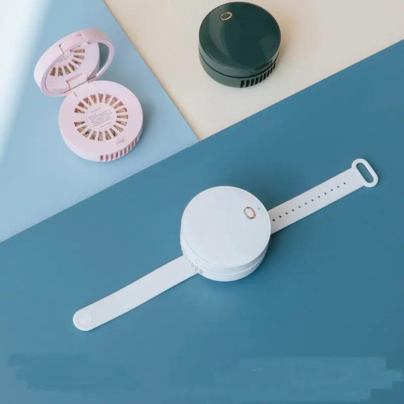 Portable Wrist Fan Mirror Leafless USB Rechargeable 3 Speed Maroon Asteria