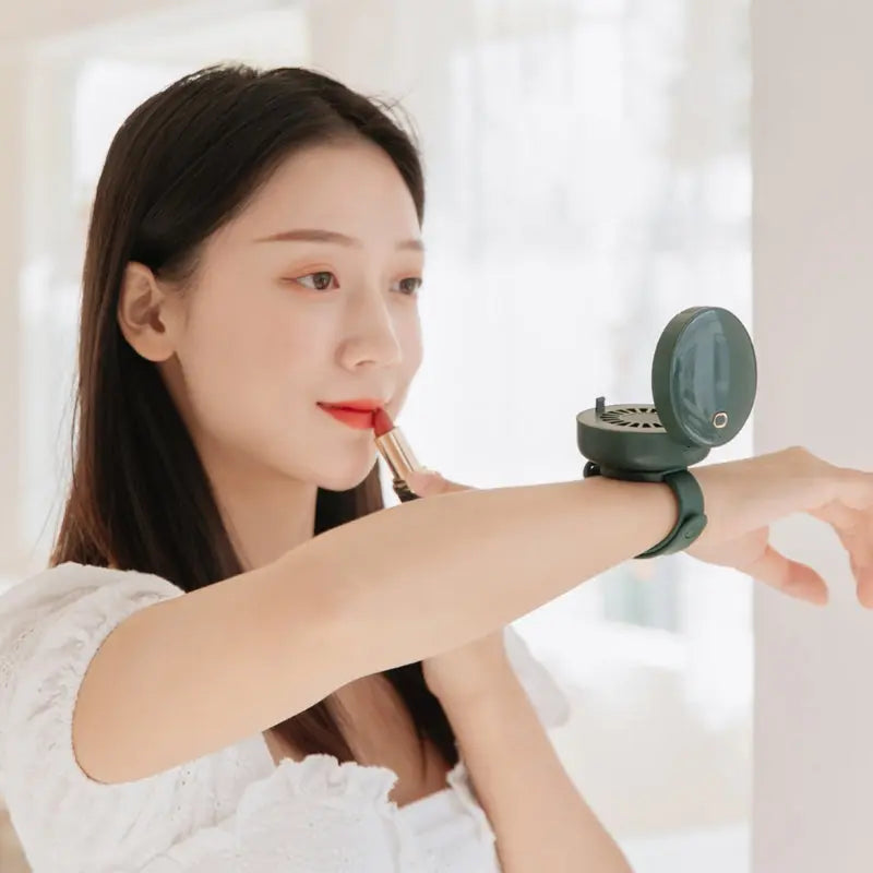 Portable Wrist Fan Mirror Leafless USB Rechargeable 3 Speed Maroon Asteria