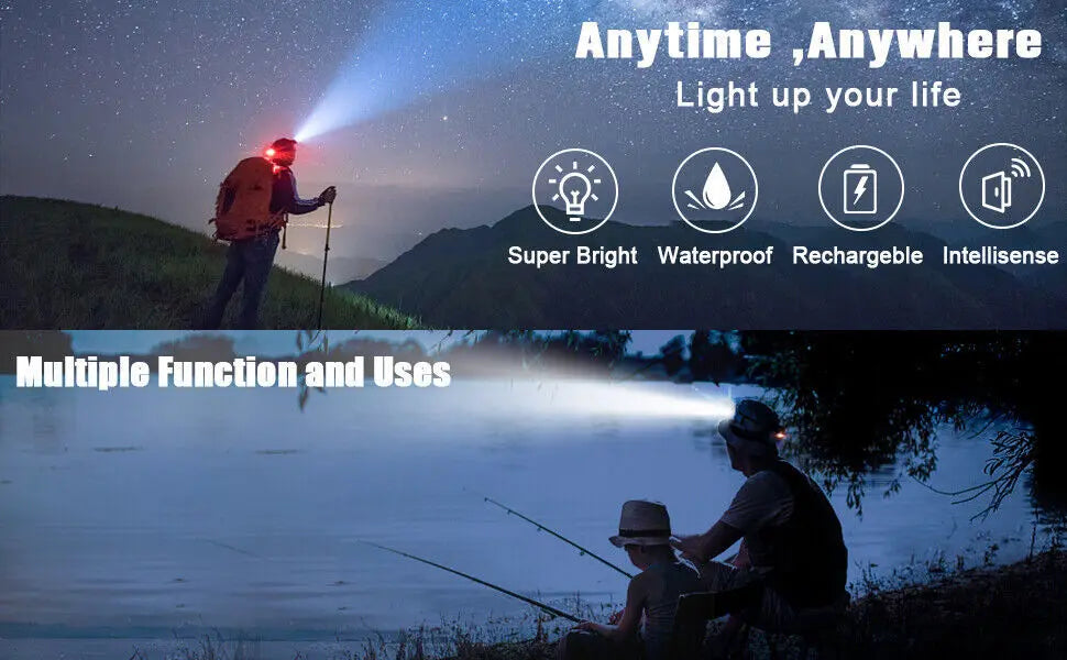 990000LM Rechargeable LED Headlamp Zoomable Torch Tactical Headlight Crimson Medea