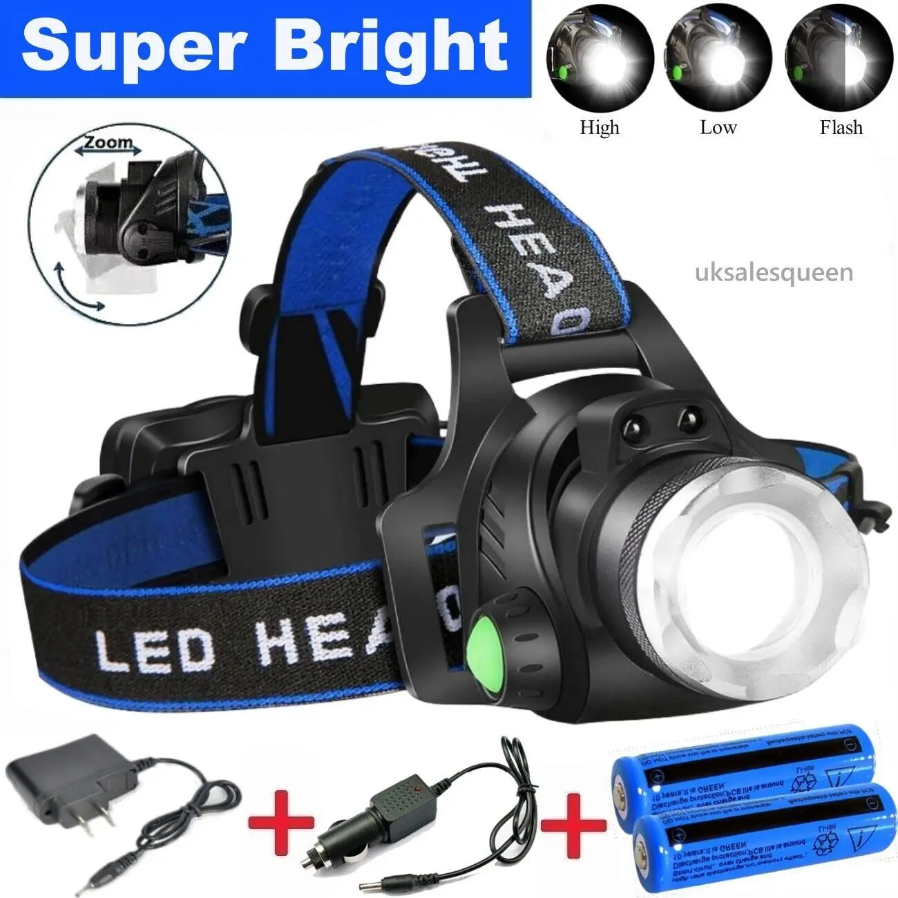 990000LM Rechargeable LED Headlamp Zoomable Torch Tactical Headlight Crimson Medea