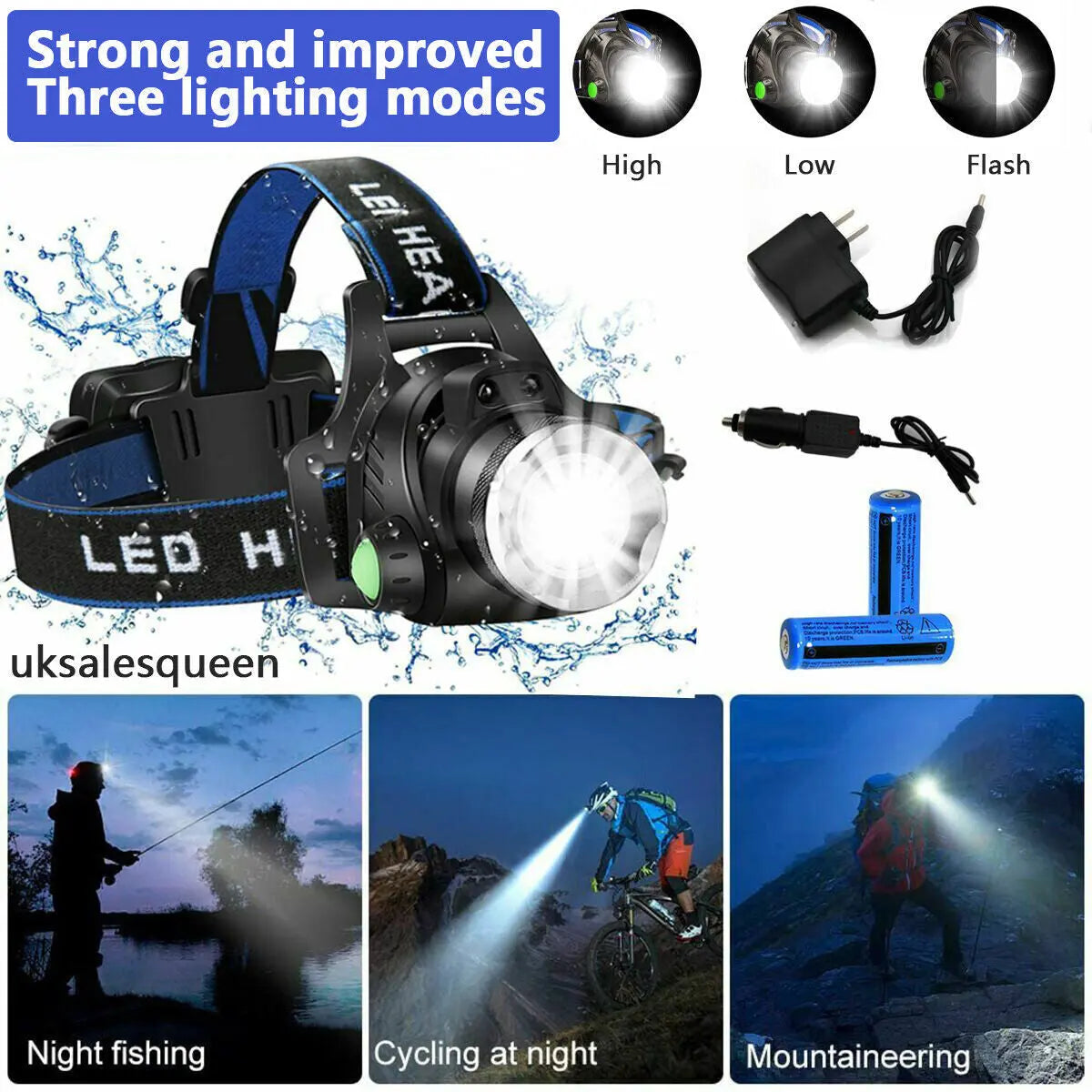 990000LM Rechargeable LED Headlamp Zoomable Torch Tactical Headlight Crimson Medea