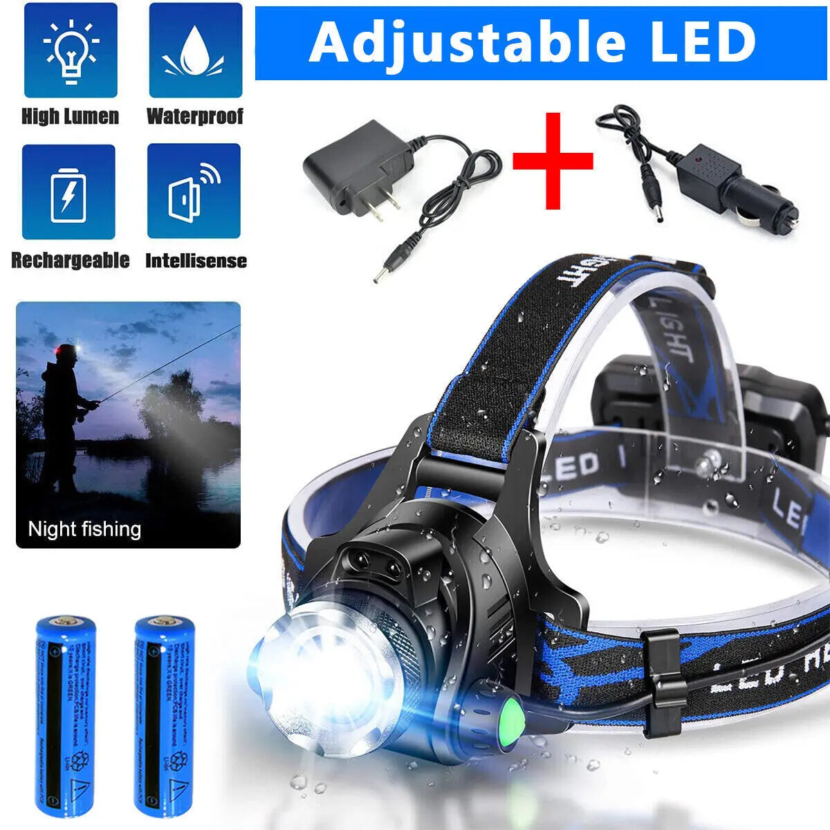 990000LM Rechargeable LED Headlamp Zoomable Torch Tactical Headlight Crimson Medea