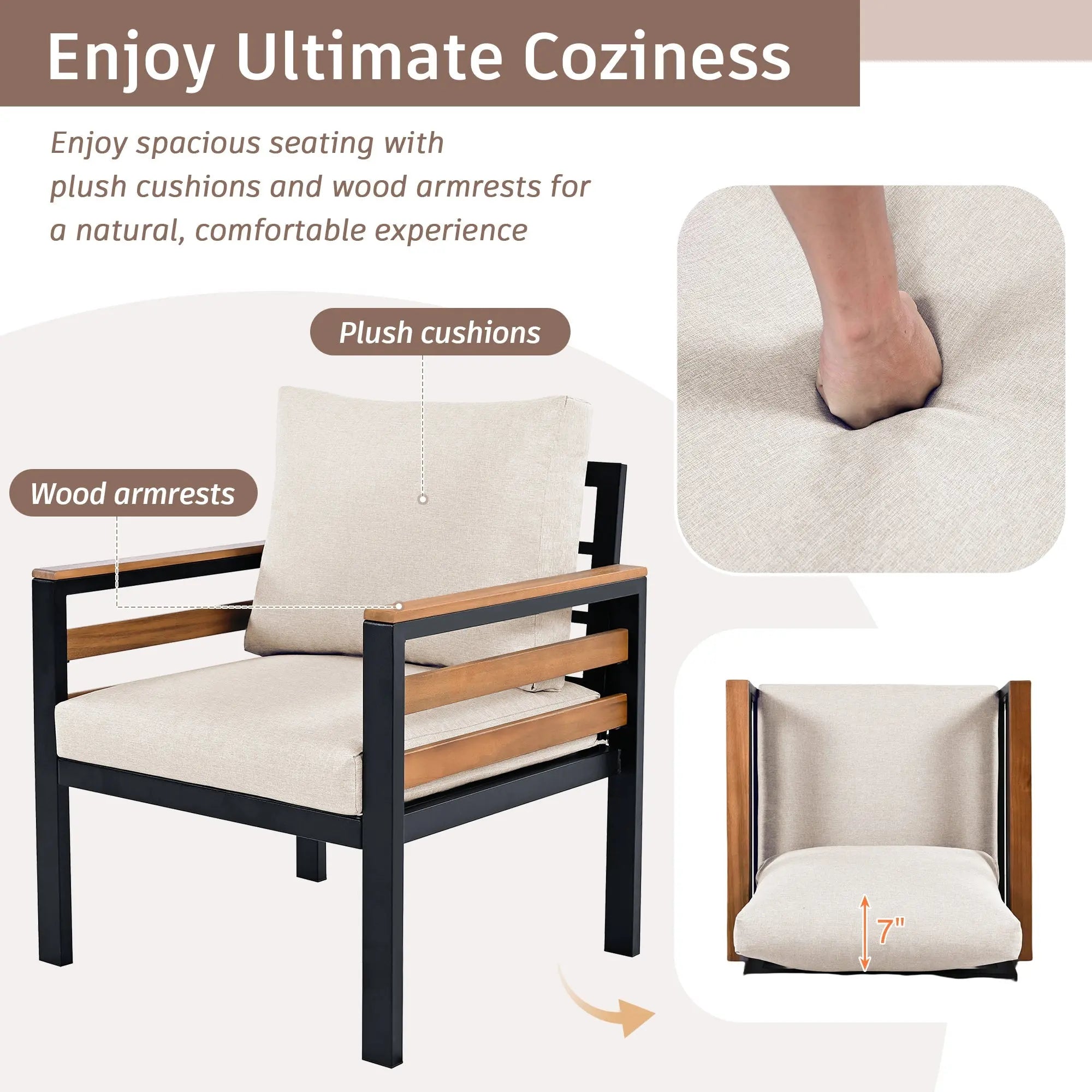 4-Piece Outdoor Furniture Sofa Set for 5 People with Acacia Wood Sangria Beech