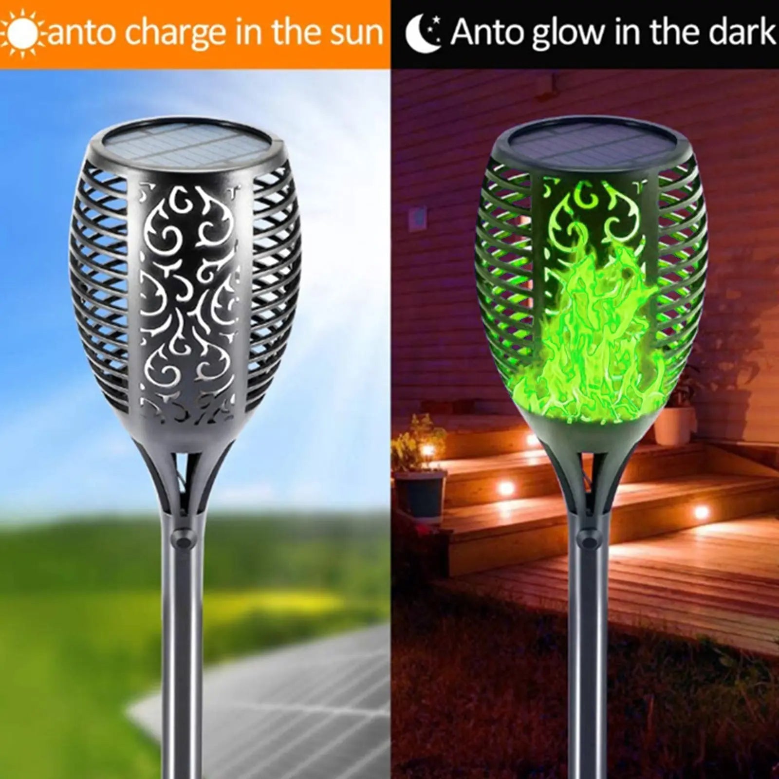 2 Pcs Solar Lights Outdoor Solar 12 Led Torch Flickering Flame Lights Pink Iolaus