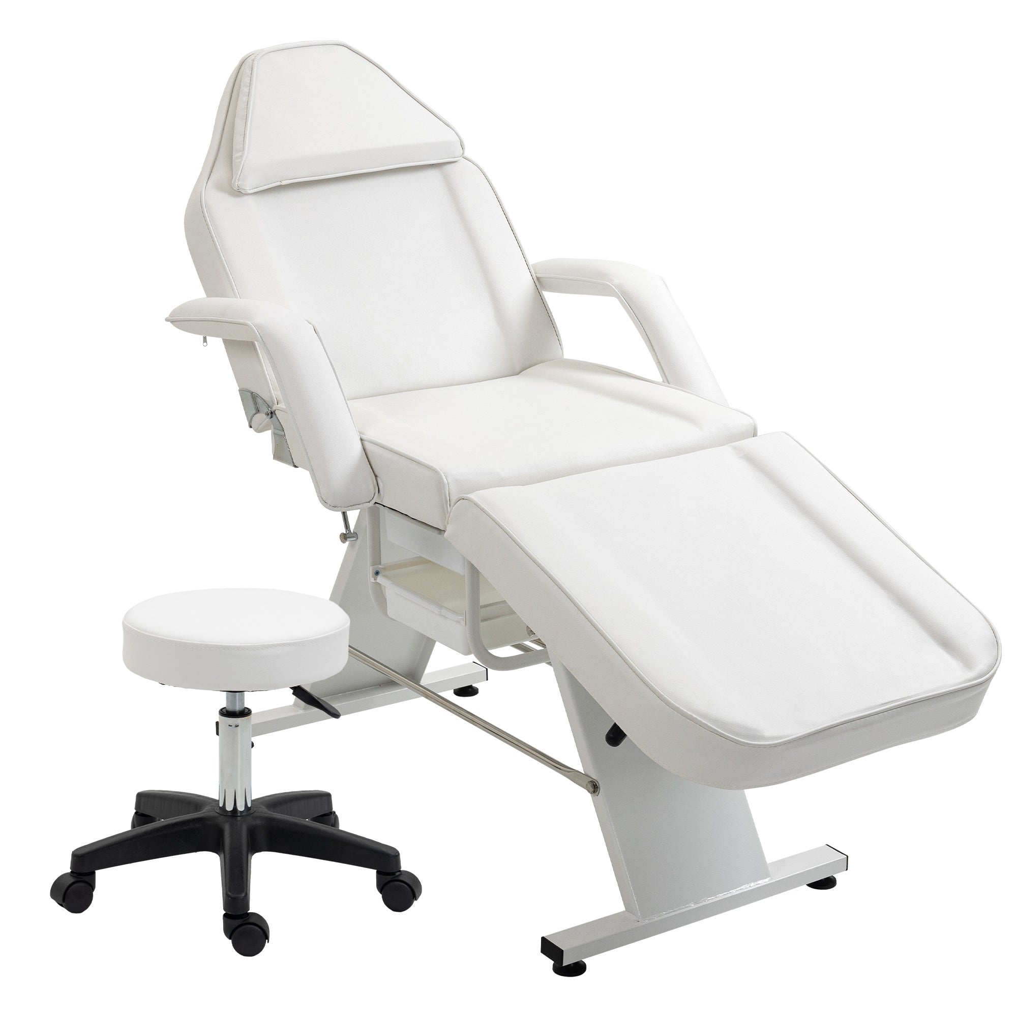 Massage Salon Tattoo Chair With Two Trays Esthetician Bed With Hydraulic Stool,Multi-Purpose 3-Section Facial Bed Table, Adjustable Beauty Barber Spa Beauty Equipment Pink Lucy