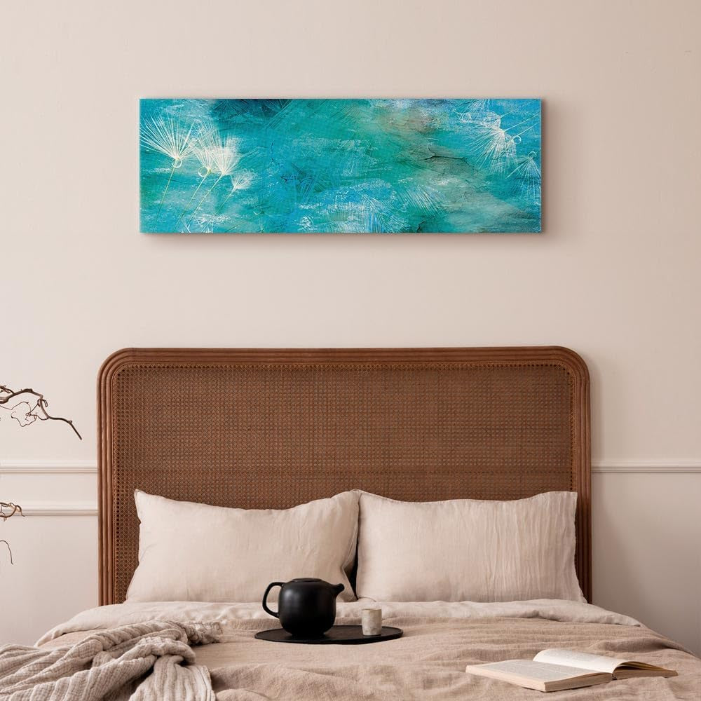Canvas Wall Art Print Dandelion 53X18 in - 1Pcs Home Decor Framed Stretched Picture Photo Painting Artwork Image Prints Flowers Floral Nature Turqoise B-A-0845-B-A