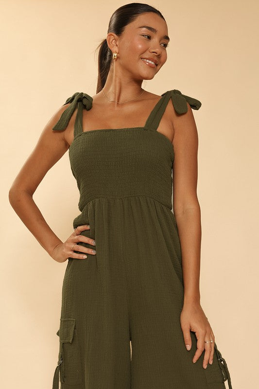 Smocked wide leg cargo jumpsuit Jade Icarus