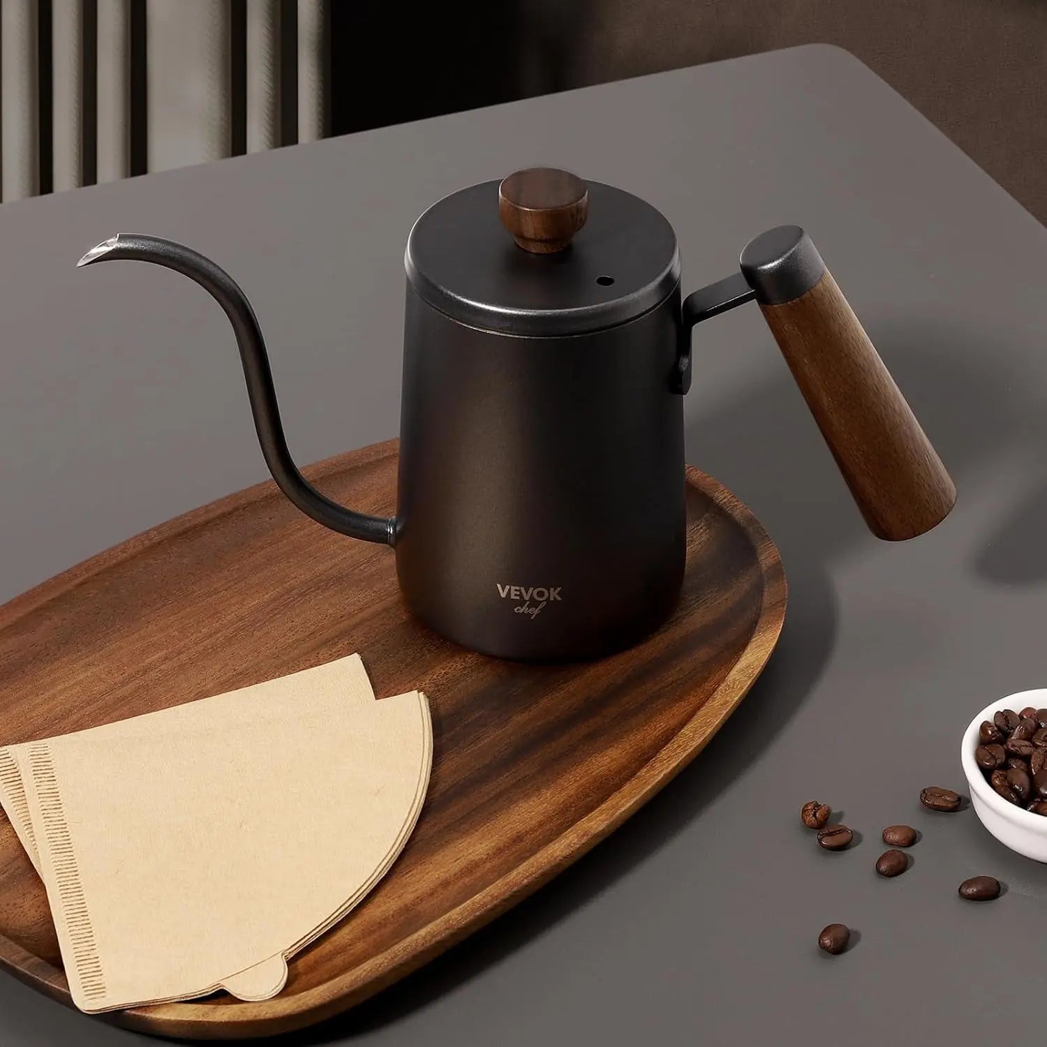 Mini Gooseneck Kettle with Wooden Handle, 20 Ounce 550Ml for 2 Cups, Stainless Steel Narrow Long Spout, Small Tea Water Coffee Kettle for Pour Over, Drip Coffee Maker, Teapot