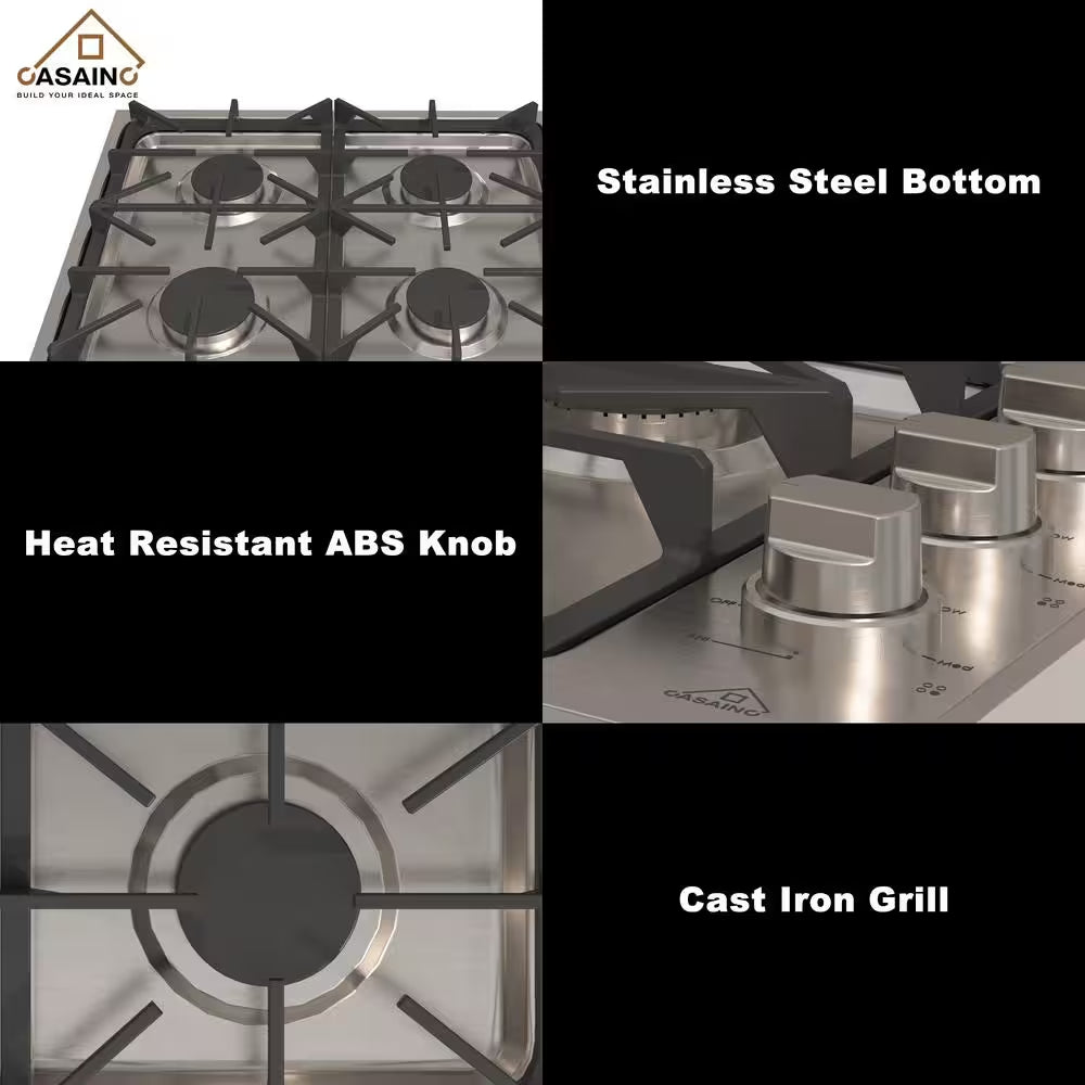Built-In 30 In. Gas Cooktop in Stainless Steel with 4 Burners and LP Conversion Kit, CSA Certified