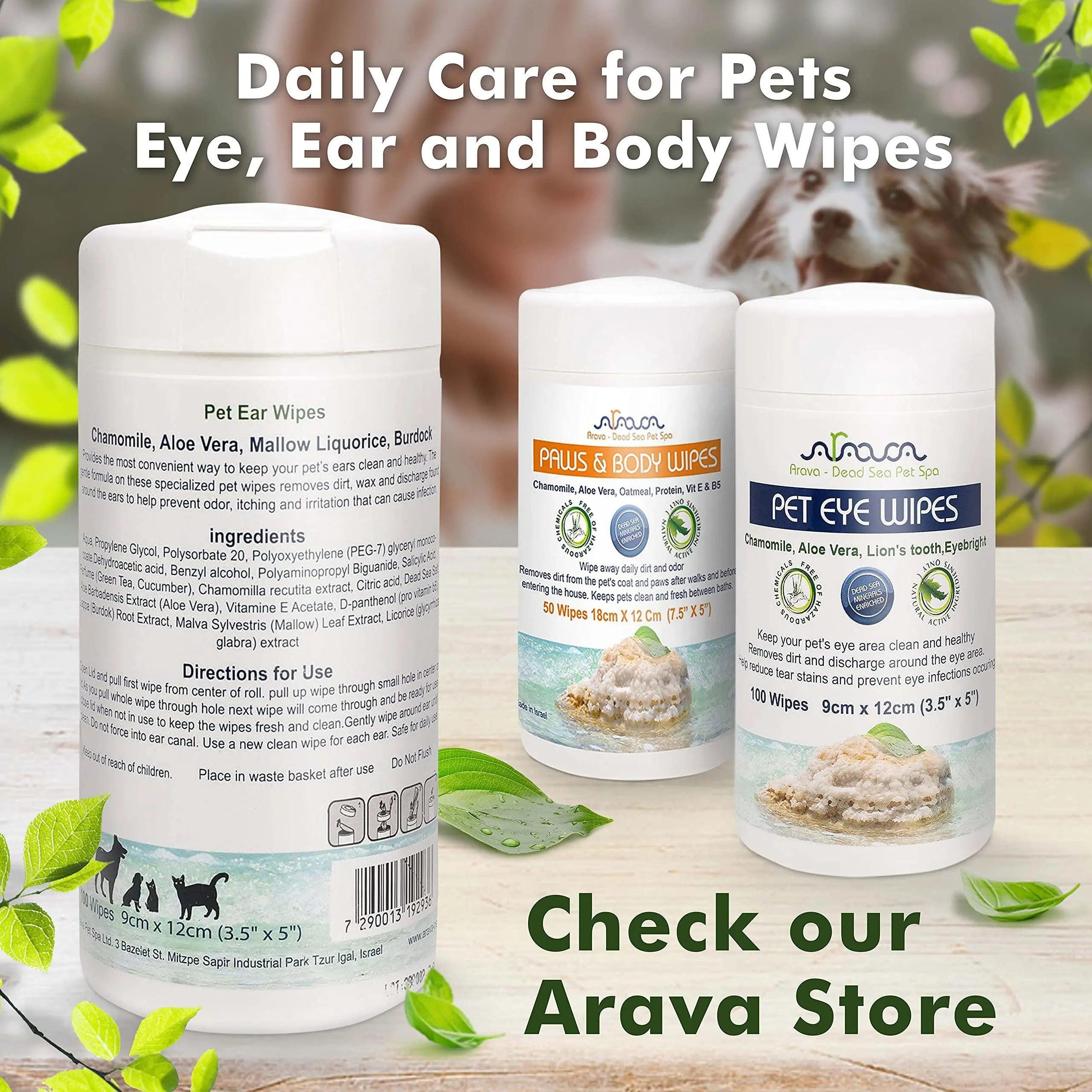 Ear Cleaner Wipes by Arava for Dogs Cats Puppies & Kittens 100 Periwinkle Eros