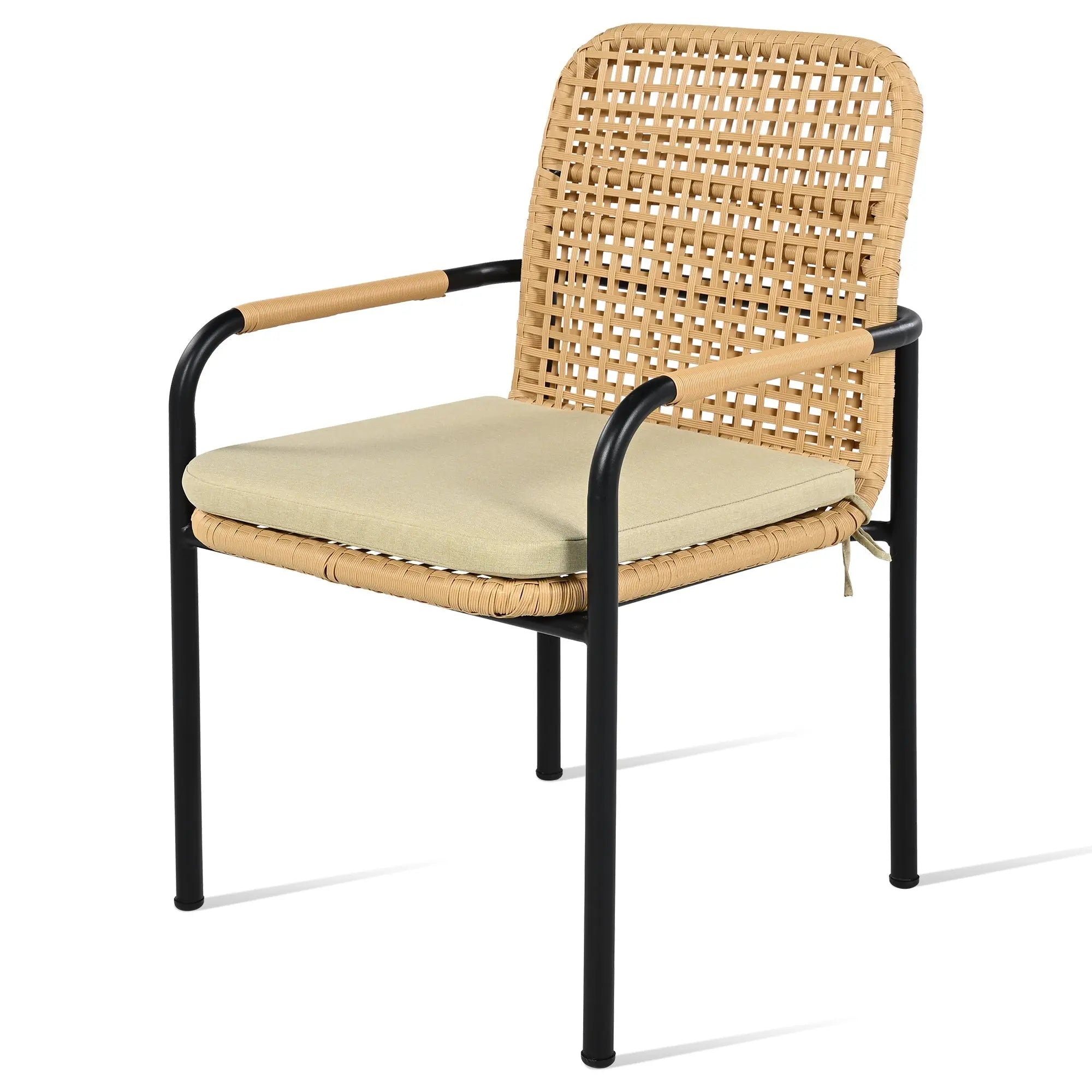 7 Pieces Patio Dining Set, Outdoor Wicker Furniture Set, Plastic-wood Sangria Beech