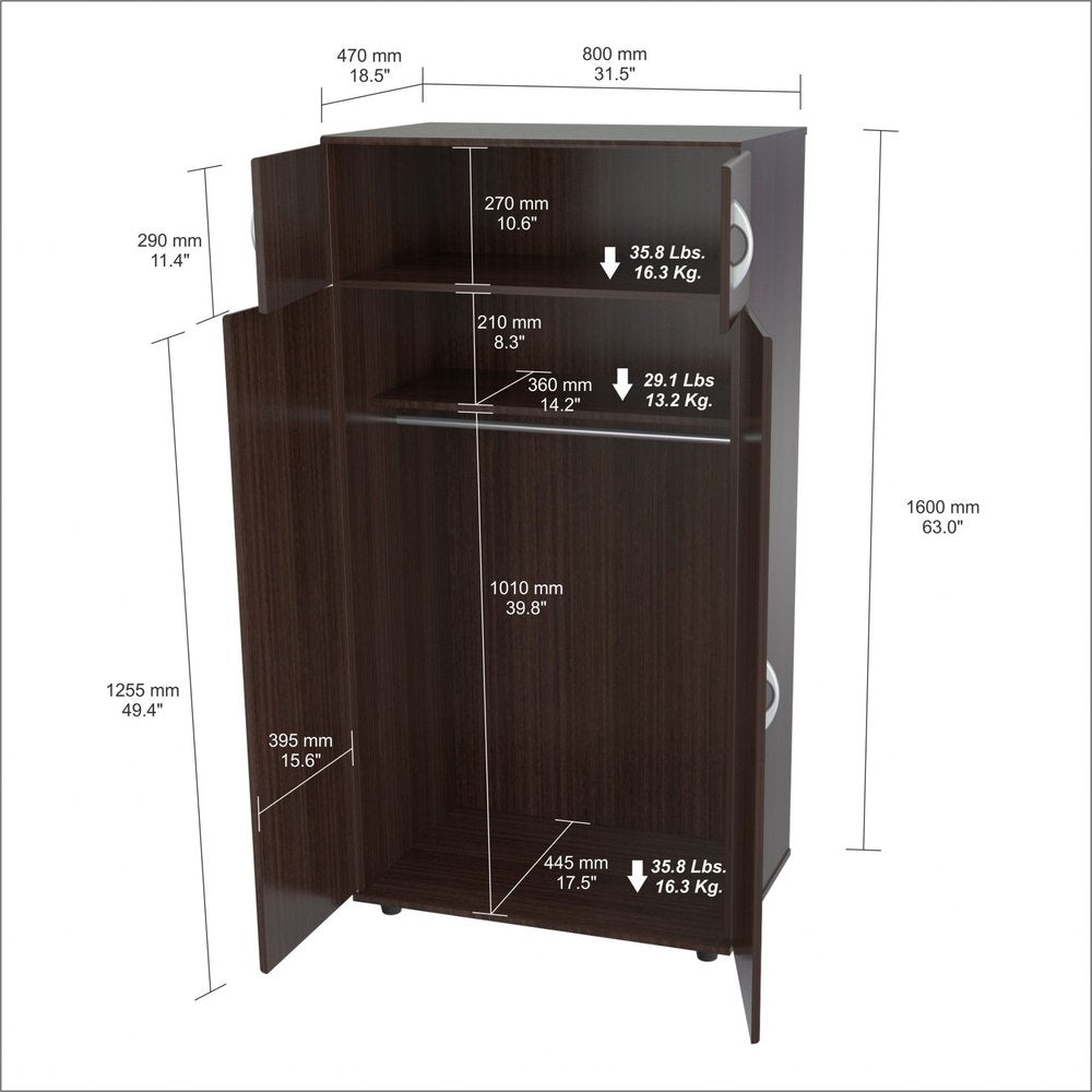 32" Espresso Melamine Mirrored Combo Dresser White Diomedes
