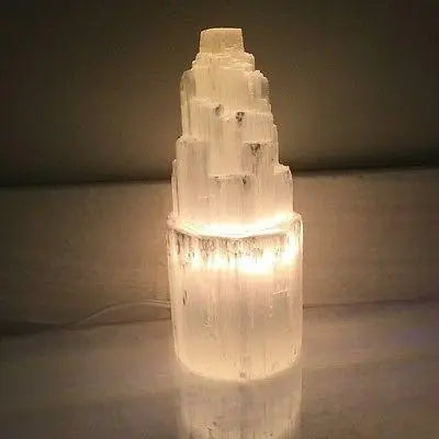 Selenite Skyscraper Lamp Small Prime Teal Lily