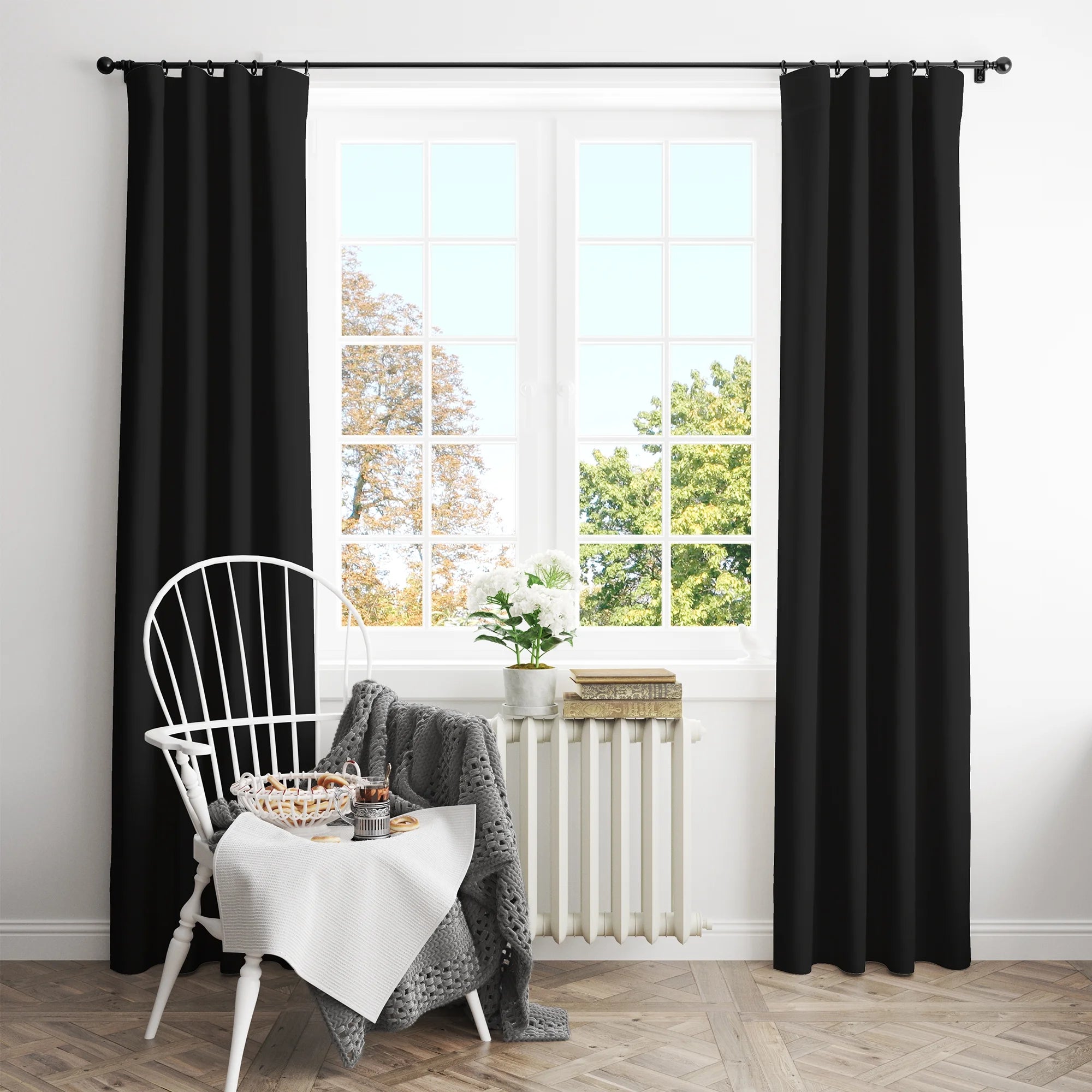 Black Rod Pocket Curtains Thermal Insulated Room Darkening Curtain 108 Inch Blackout Curtains for Patio Sliding Glass Door 52Wx108L Inch Black 2 Panels