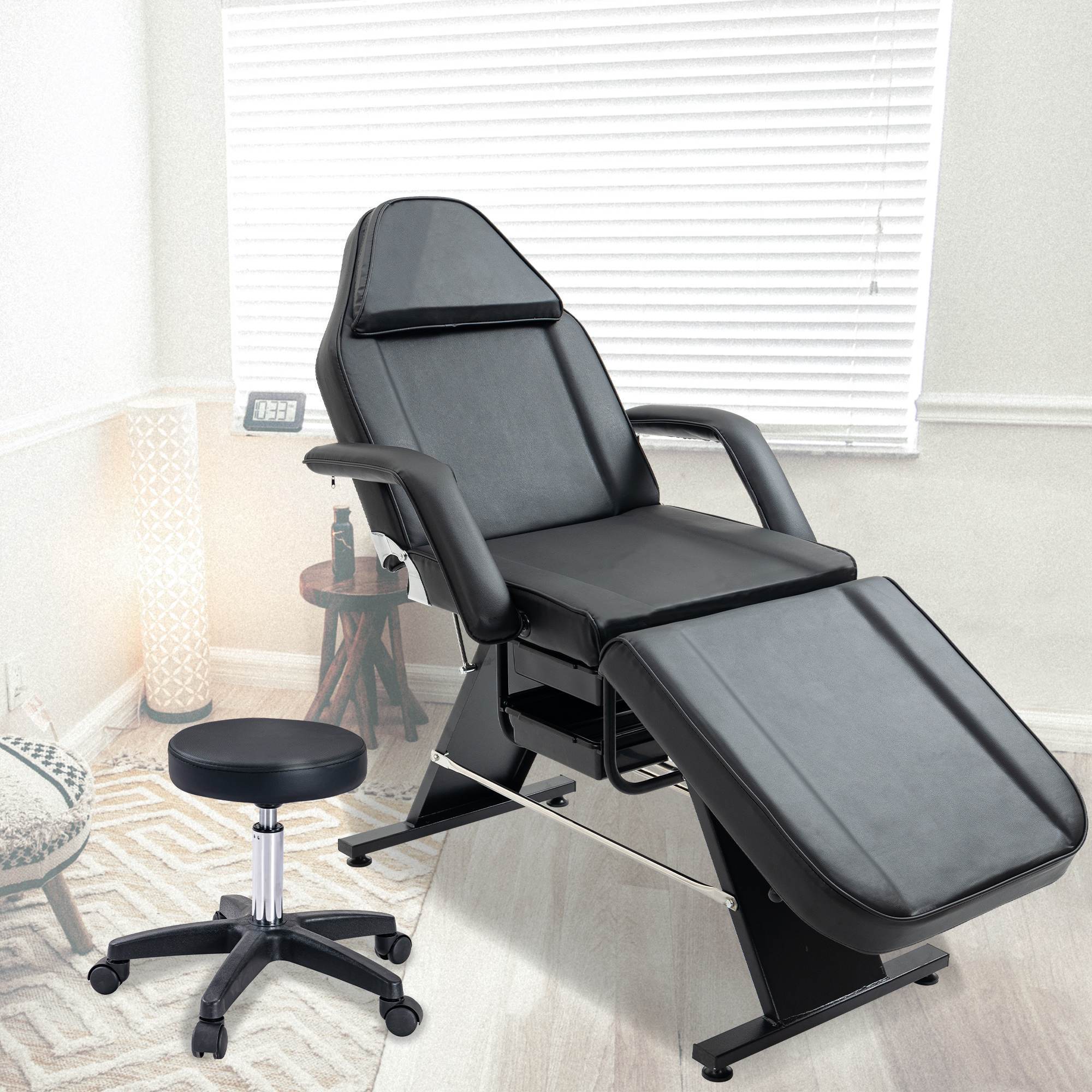 Massage Salon Tattoo Chair With Two Trays Esthetician Bed With Hydraulic Stool,Multi-Purpose 3-Section Facial Bed Table, Adjustable Beauty Barber Spa Beauty Equipment Pink Lucy