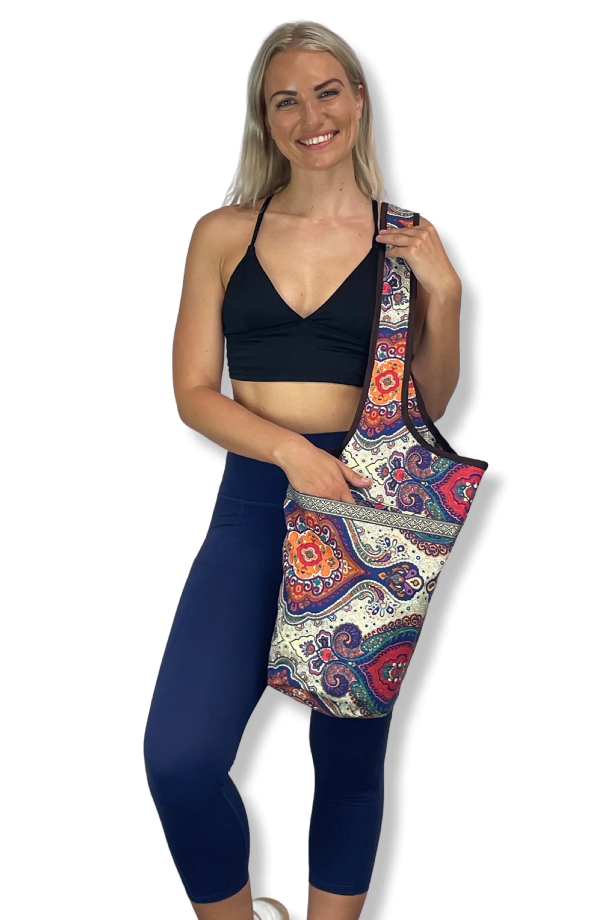 JupiterGear Yoga Mat Carrying Tote Bag with Large Pockets Black Lavender