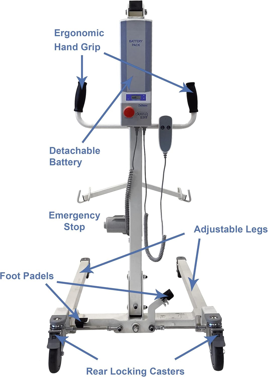 Electric Patient Lift - Rhino Lift with Manual Low Base - with Shower Full Sling(Medium), 450 Lb. Weight Capacity.