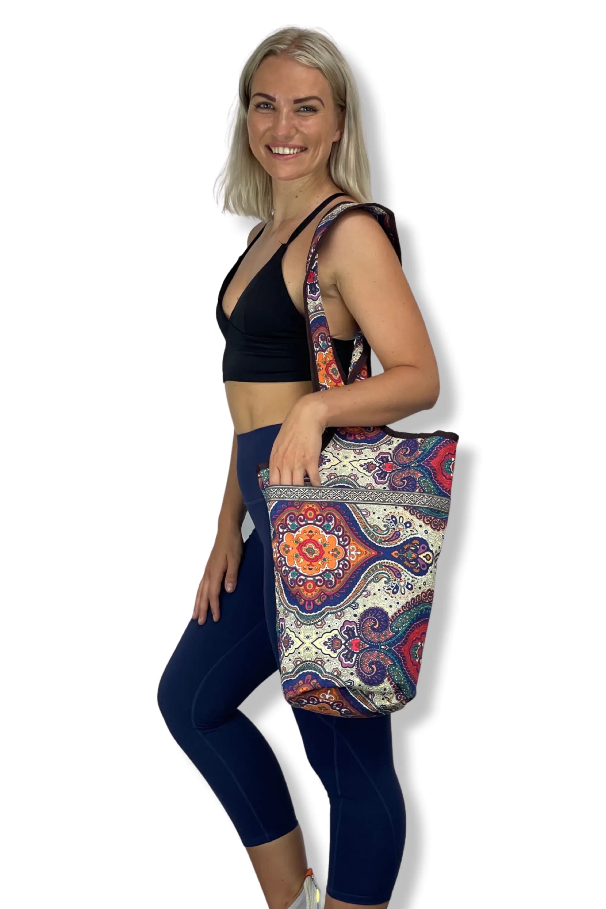 JupiterGear Yoga Mat Carrying Tote Bag with Large Pockets Black Lavender