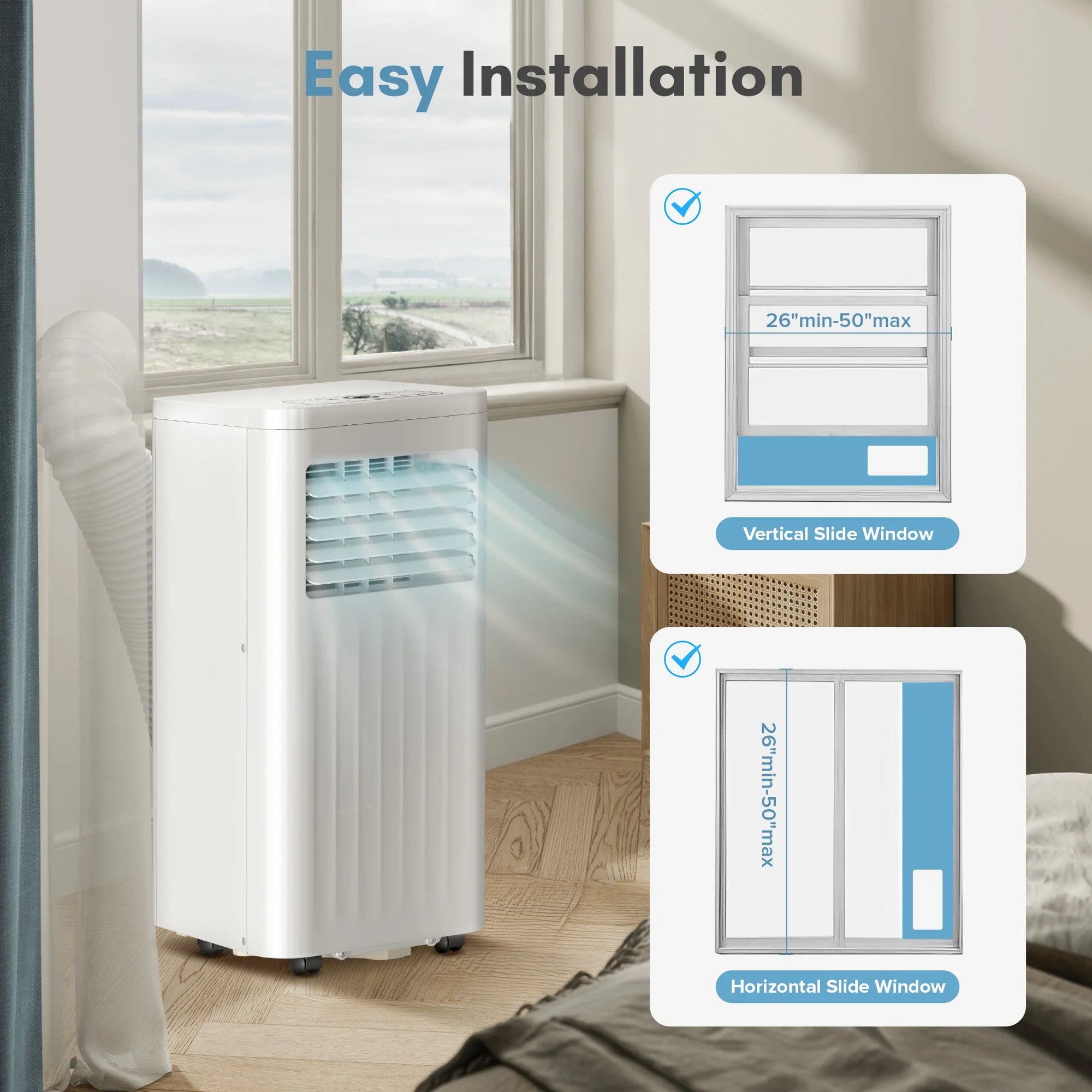 Portable Air Conditioner 8000 BTU Ashrae, 3-In-1 Portable AC, Dehumidifier & Fan with 24-Hour Timer/Remote Control/Windows Kit (White)