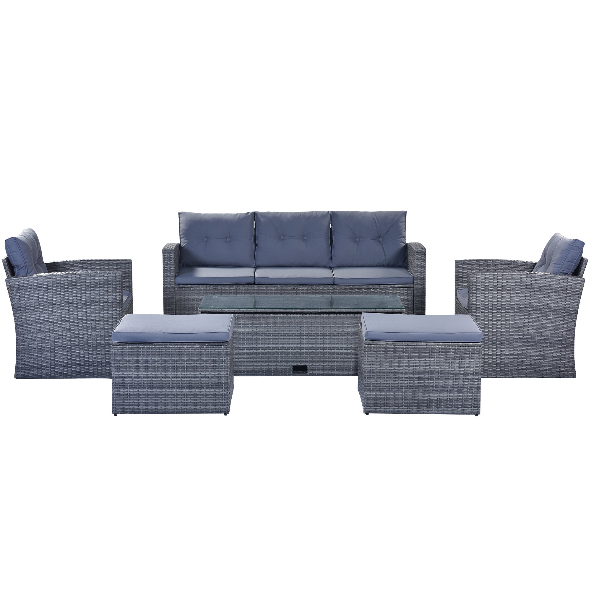 6-piece All-Weather PE rattan Patio Outdoor Dining Conversation Sangria Beech