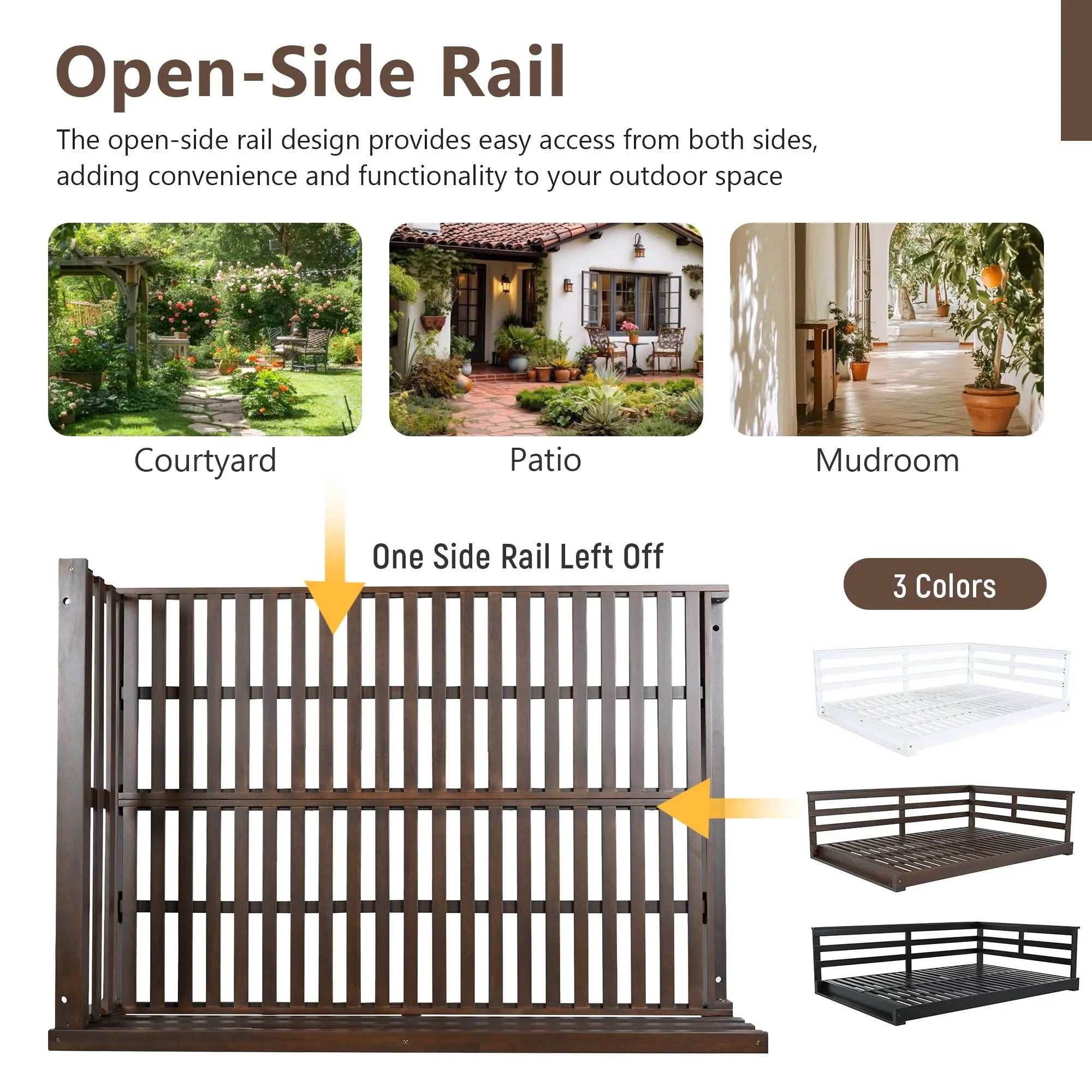 Acacia Wood Porch Swing Bed for Outdoor with Hemp Ropes - Full Size Sangria Beech