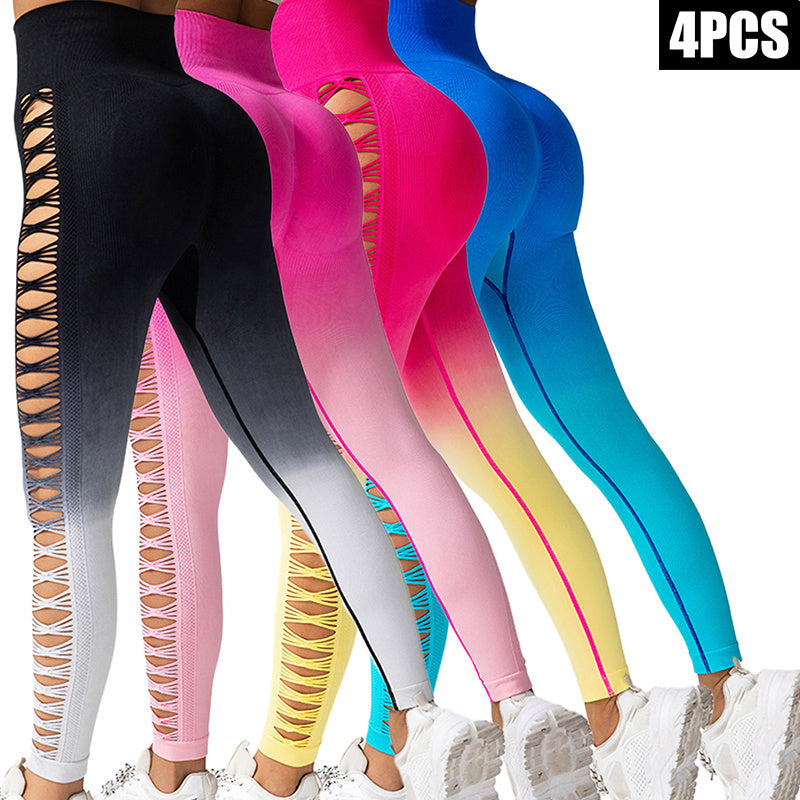 4 Pack Cut Out Ombre Gradient Color Hollow High-waist Butt-lifting Fitness Women&