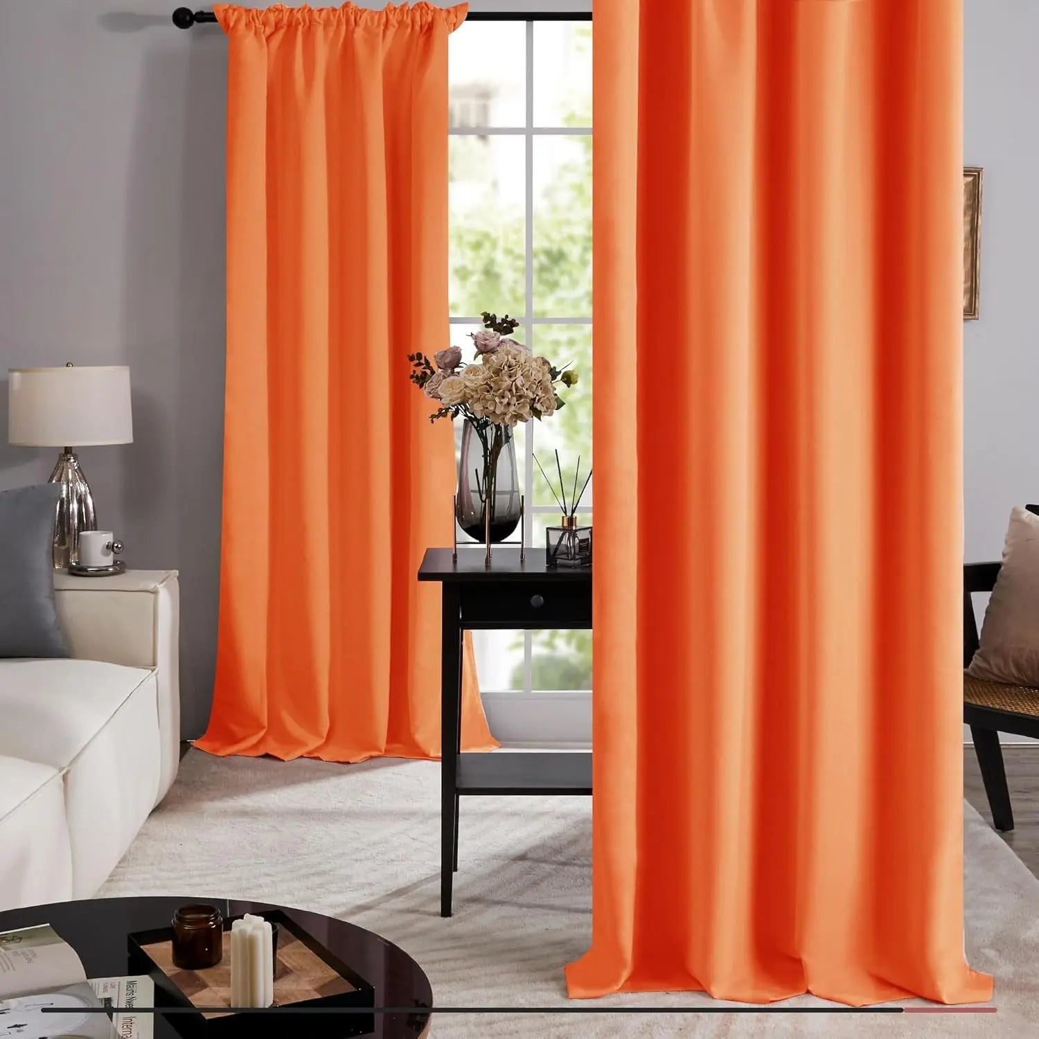 Total Blackout Curtains, Rod Pocket Thermal Insulated Drapes for Bedroom, 2 Panels, 100% Light Blocking, Energy Saving Curtains, Orange, W52 X L108