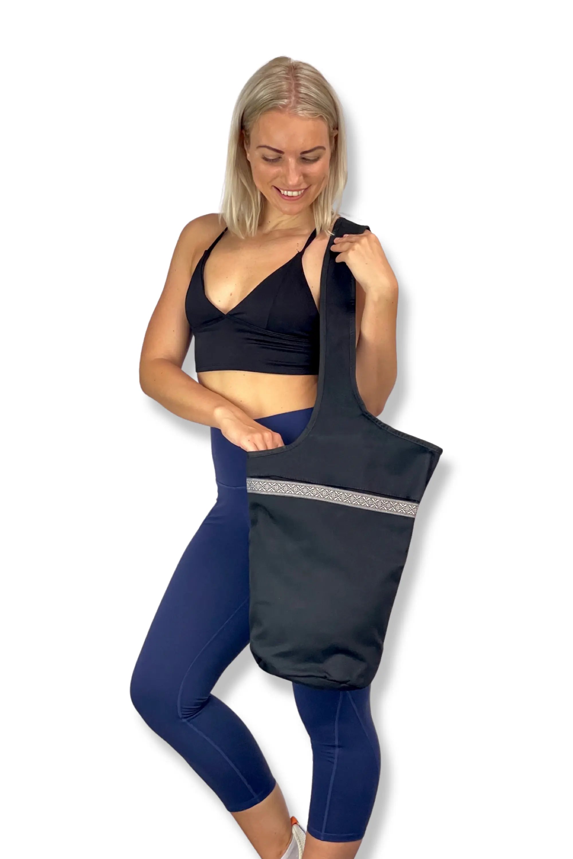 JupiterGear Yoga Mat Carrying Tote Bag with Large Pockets Black Lavender
