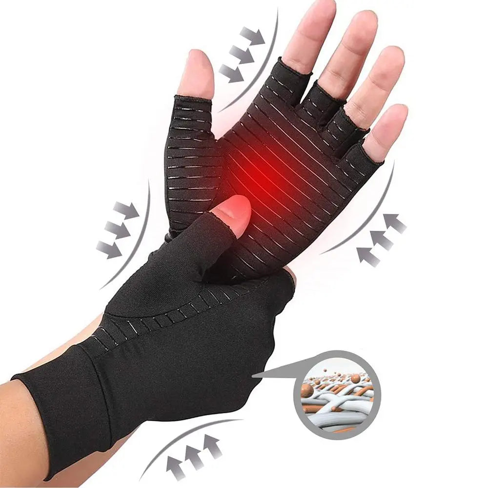 Compression Arthritis Glove Unisex Joint Pain Relief Half Finger Brace Pink Iolaus
