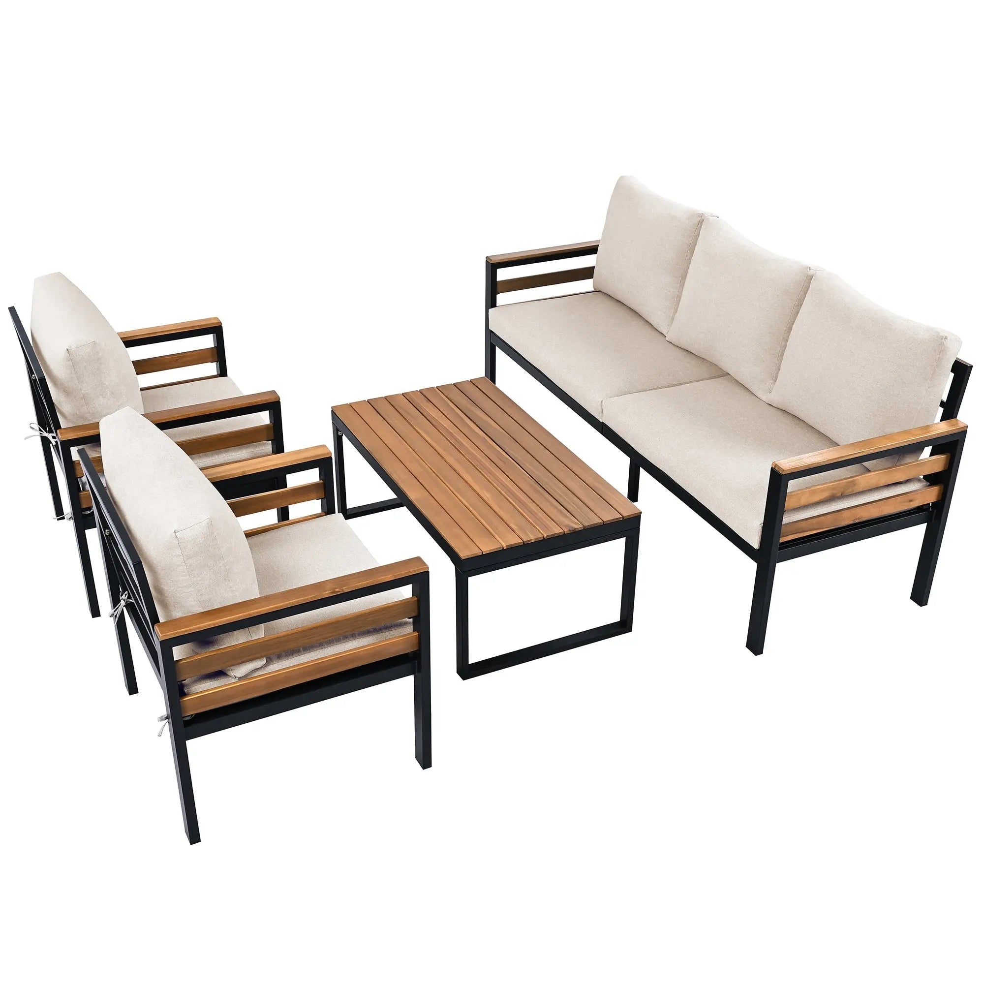 4-Piece Outdoor Furniture Sofa Set for 5 People with Acacia Wood Sangria Beech