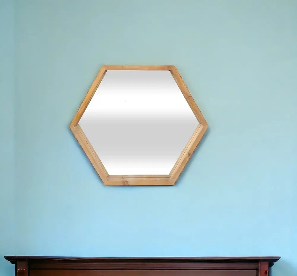 21" Brown Hexagon Wood Framed Accent Mirror White Diomedes