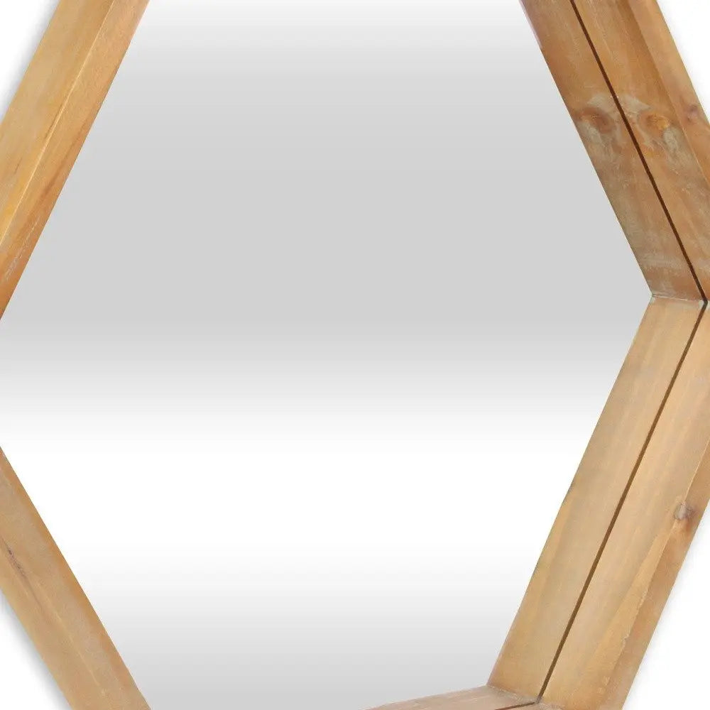 21" Brown Hexagon Wood Framed Accent Mirror White Diomedes