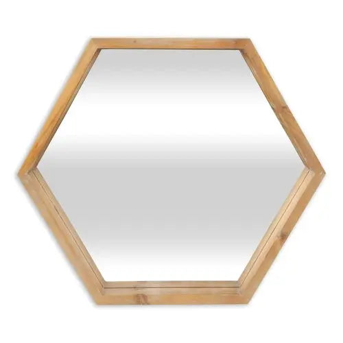 21" Brown Hexagon Wood Framed Accent Mirror White Diomedes