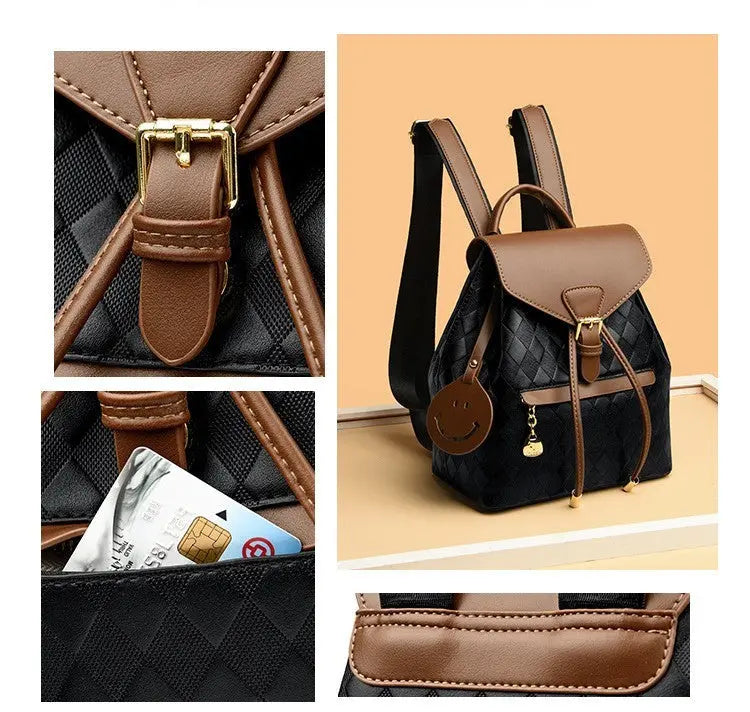 Female Backpack Casual Multifunction Women Leather Backpack Shoulder Crimson Medea